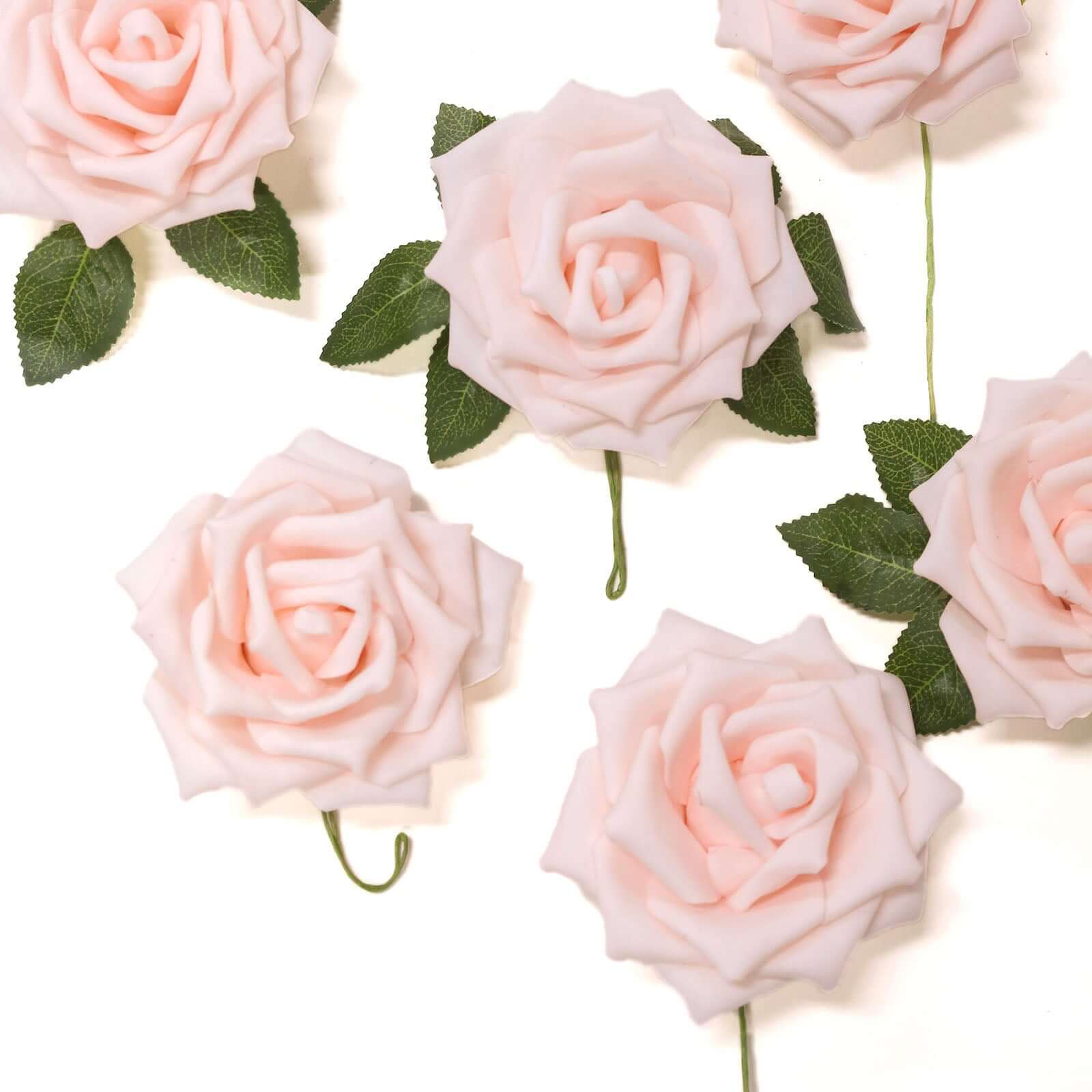 24 Roses Blush Artificial Foam Flowers With Stem Wire and Leaves 5" - Image 6