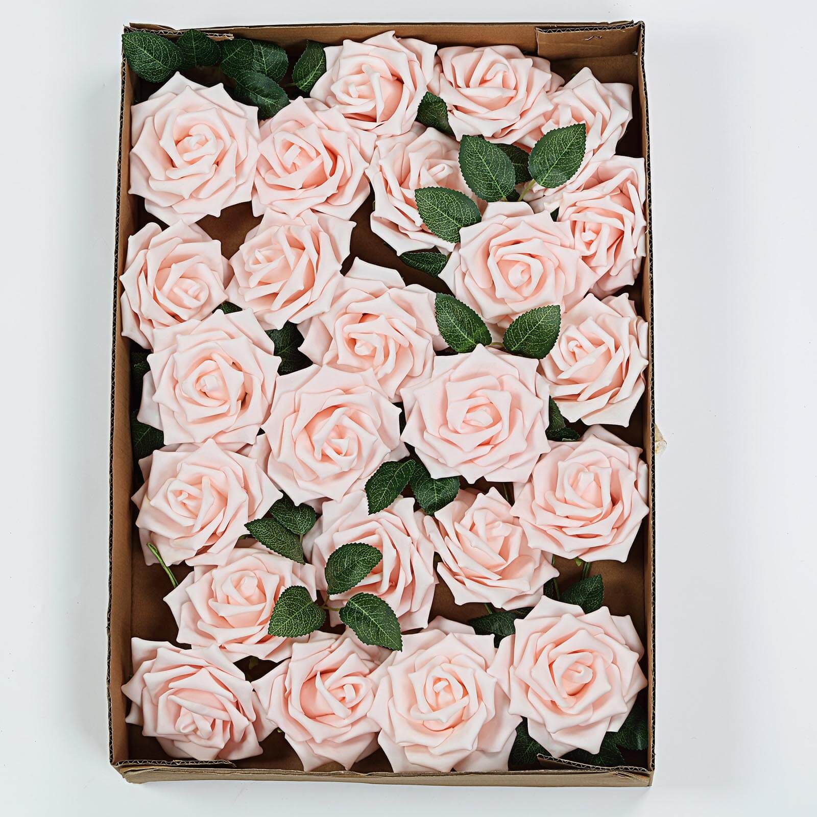 24 Roses Blush Artificial Foam Flowers With Stem Wire and Leaves 5" - Image 8
