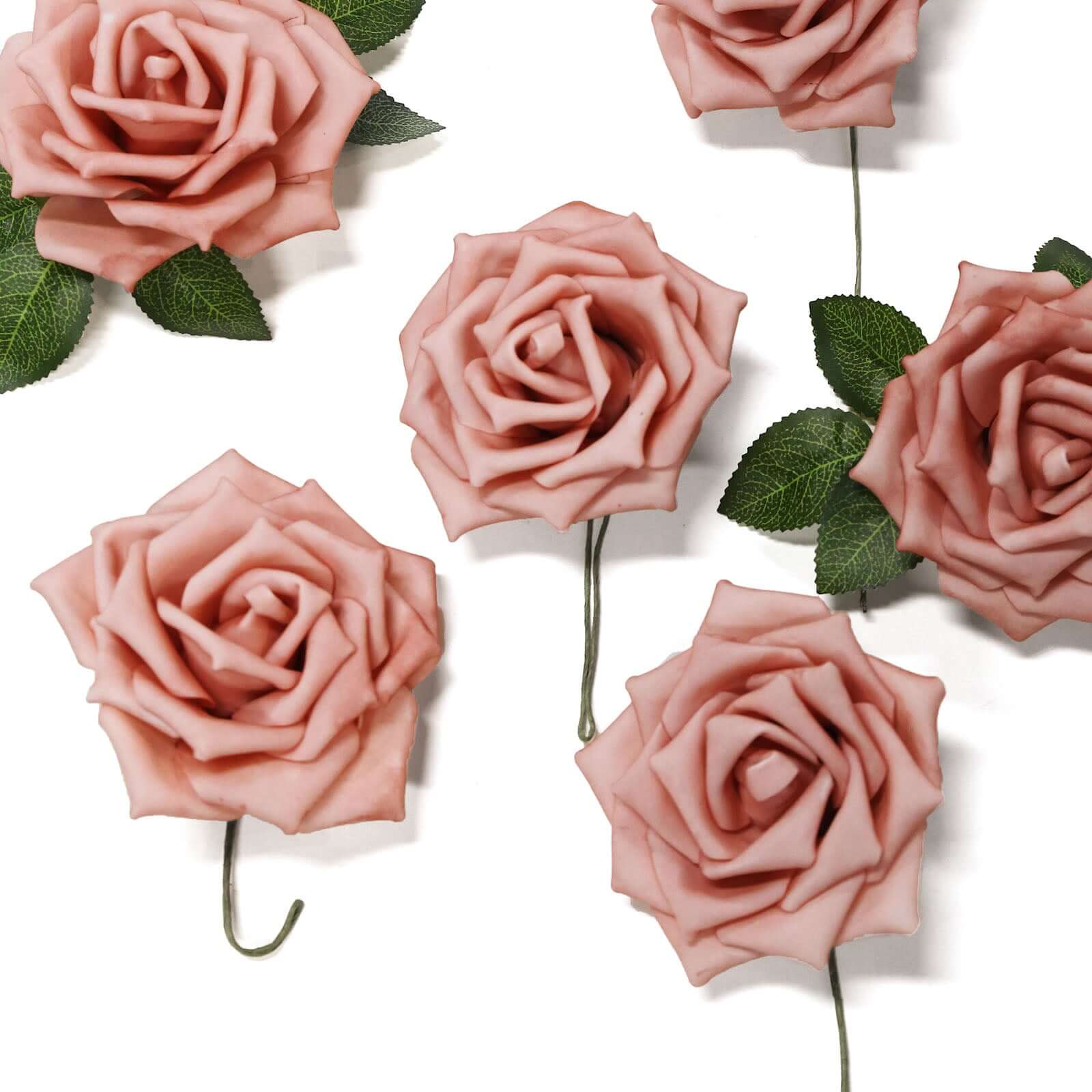 24 Roses Dusty Rose Artificial Foam Flowers With Stem Wire and Leaves 5" - Image 6