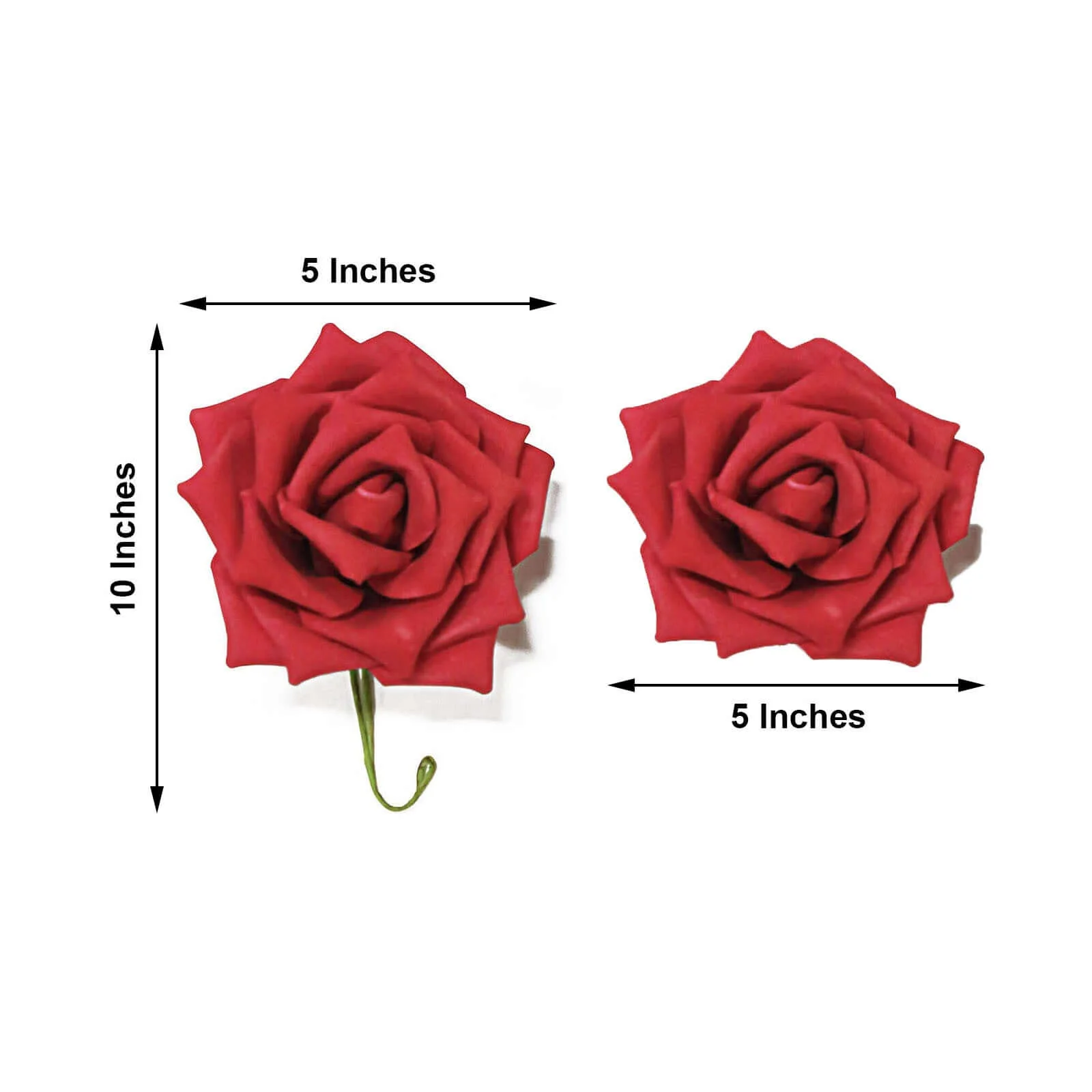 24 Roses Red Artificial Foam Flowers With Stem Wire and Leaves 5" - Image 3