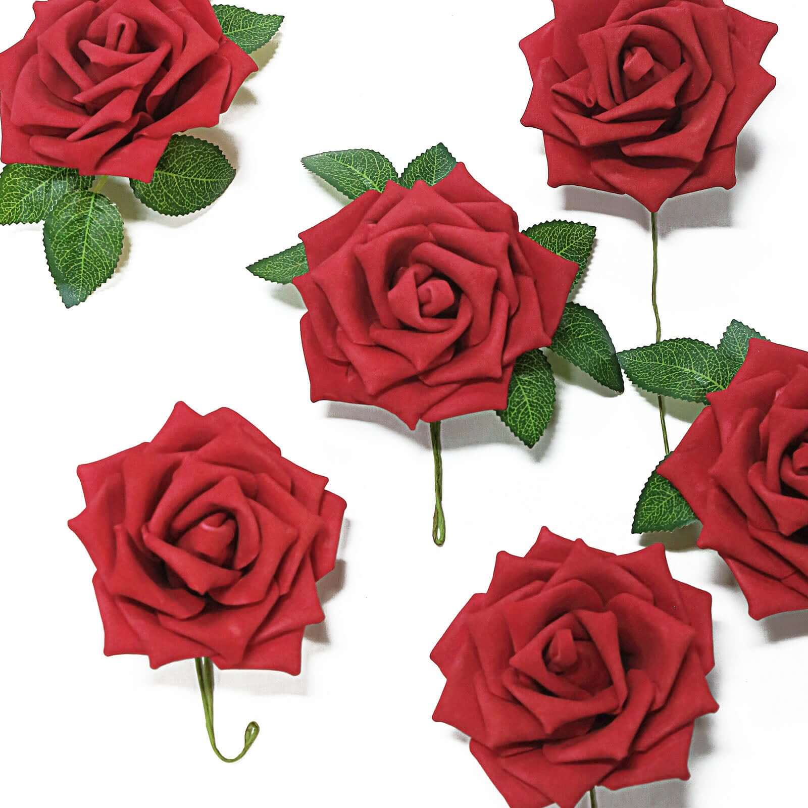 24 Roses Red Artificial Foam Flowers With Stem Wire and Leaves 5" - Image 6