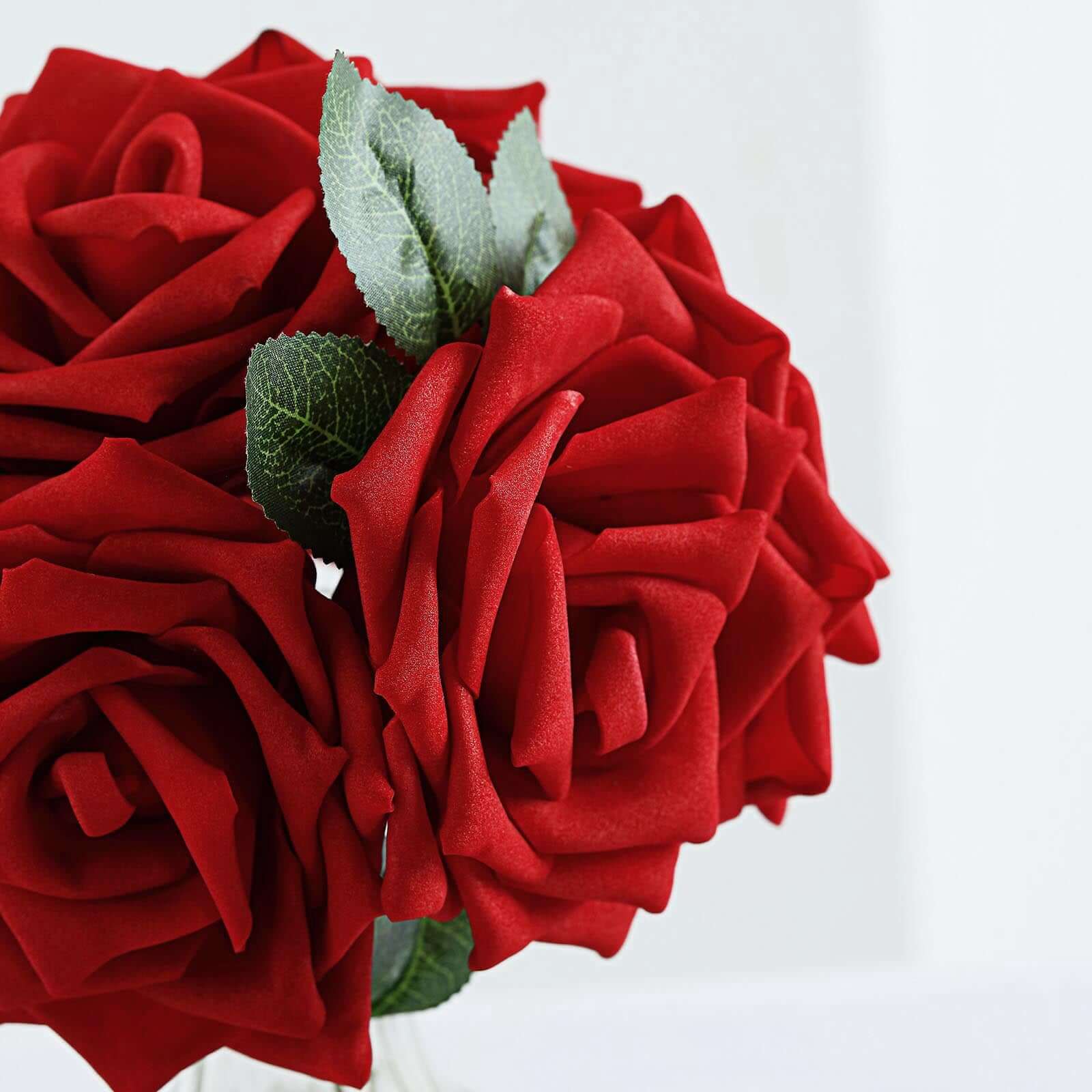 24 Roses Red Artificial Foam Flowers With Stem Wire and Leaves 5" - Image 8