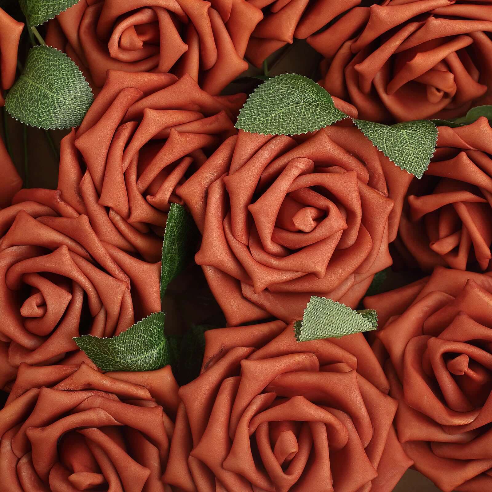 24 Roses Terracotta (Rust) Artificial Foam Flowers With Stem Wire and Leaves 5" - Image 12