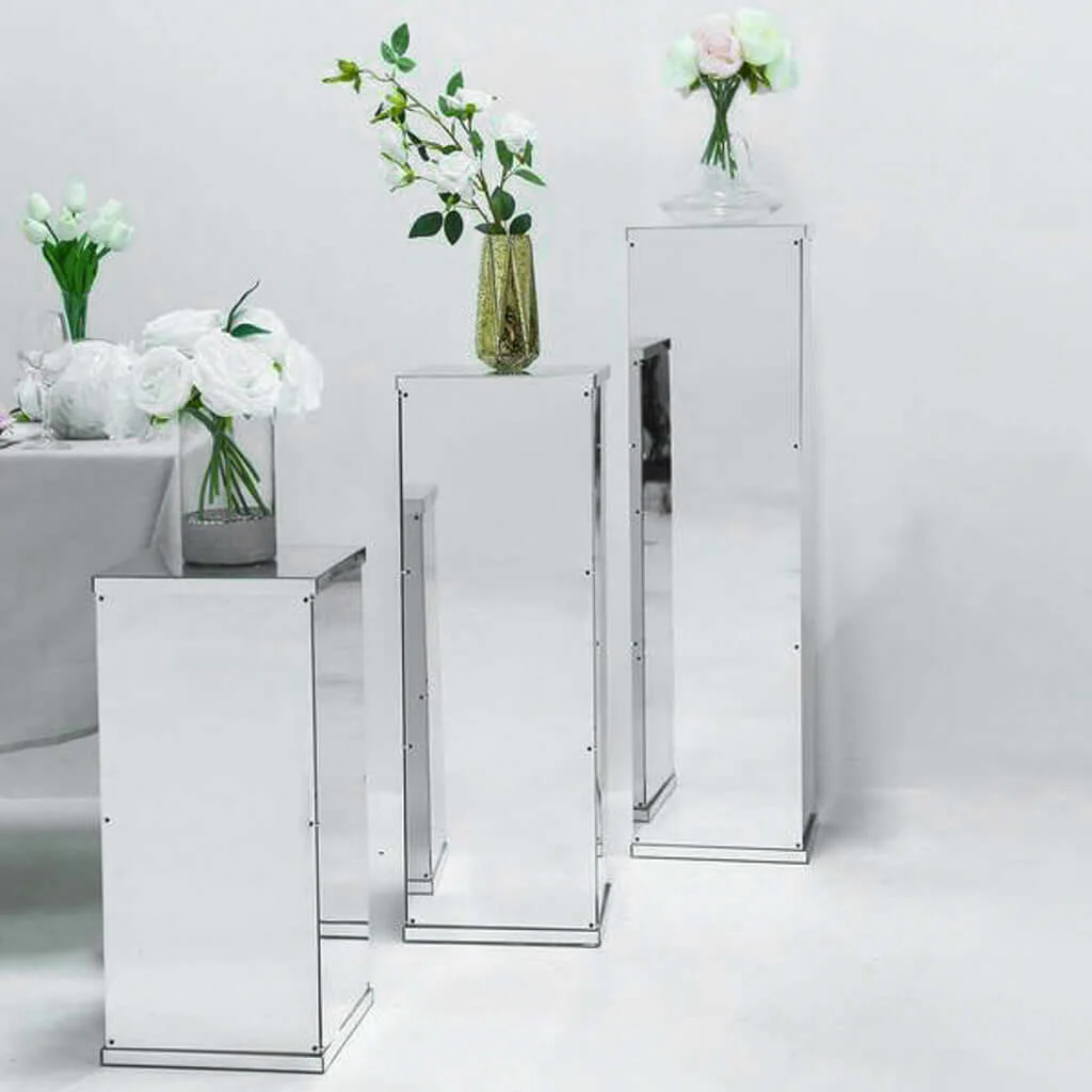 Silver Mirror Finish Acrylic Pedestal Riser, Display Box with Interchangeable Lid and Base 24" - Image 15