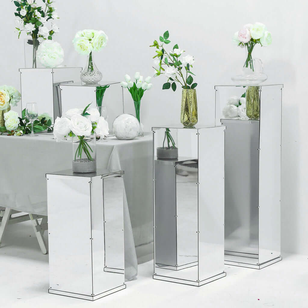 Silver Mirror Finish Acrylic Pedestal Riser, Display Box with Interchangeable Lid and Base 24" - Image 2