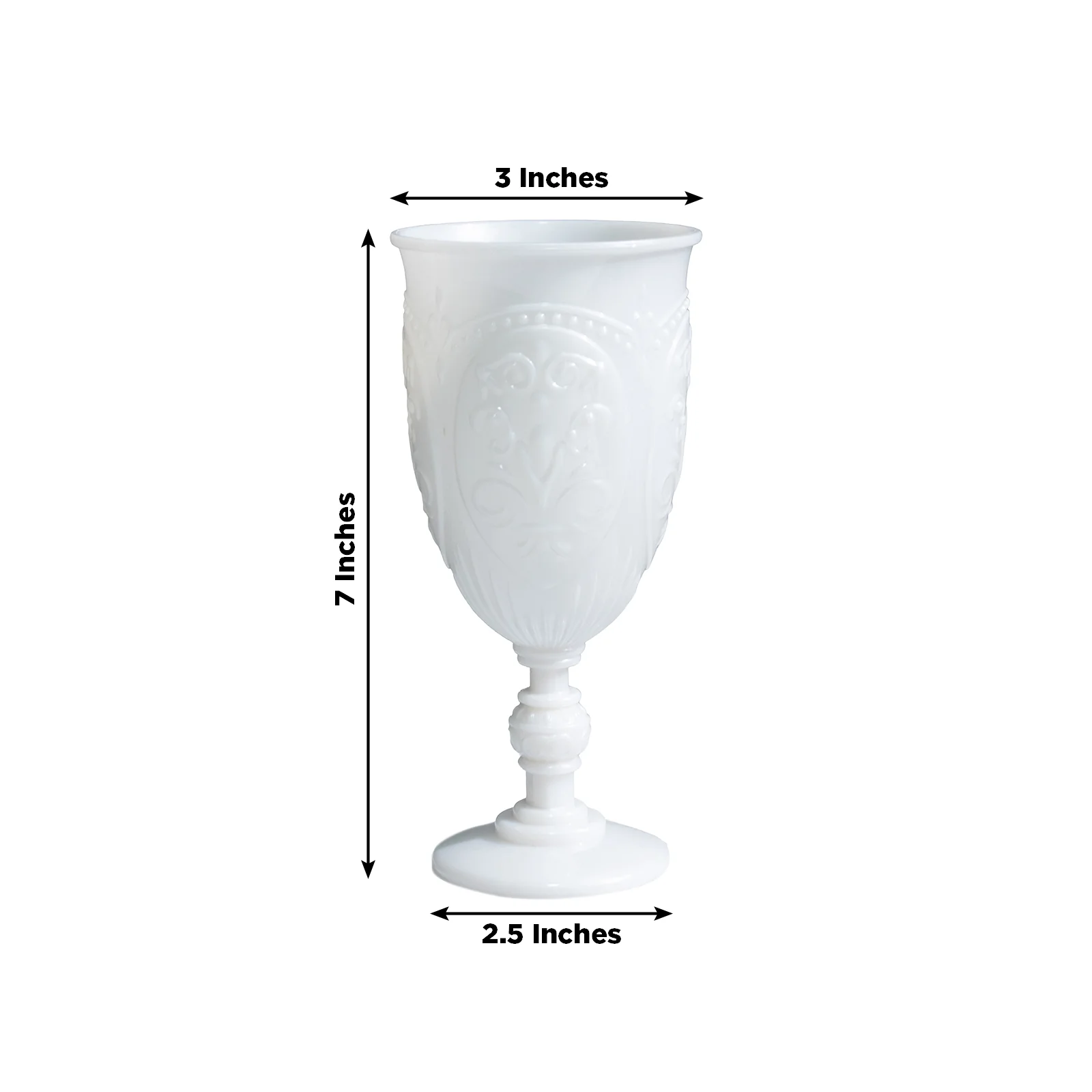 24-Pack Plastic Vintage Goblets – 10oz Pearl White Retro Embossed Wine Glasses, Elegant Water & Juice Cups - 7" Tall - Image 9