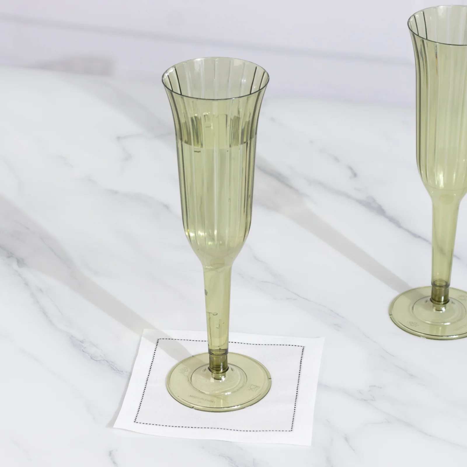24-Pack Plastic Champagne Flutes 6oz Transparent Dusty Sage Green Flared Design - Disposable Glasses with Detachable Base - Image 8