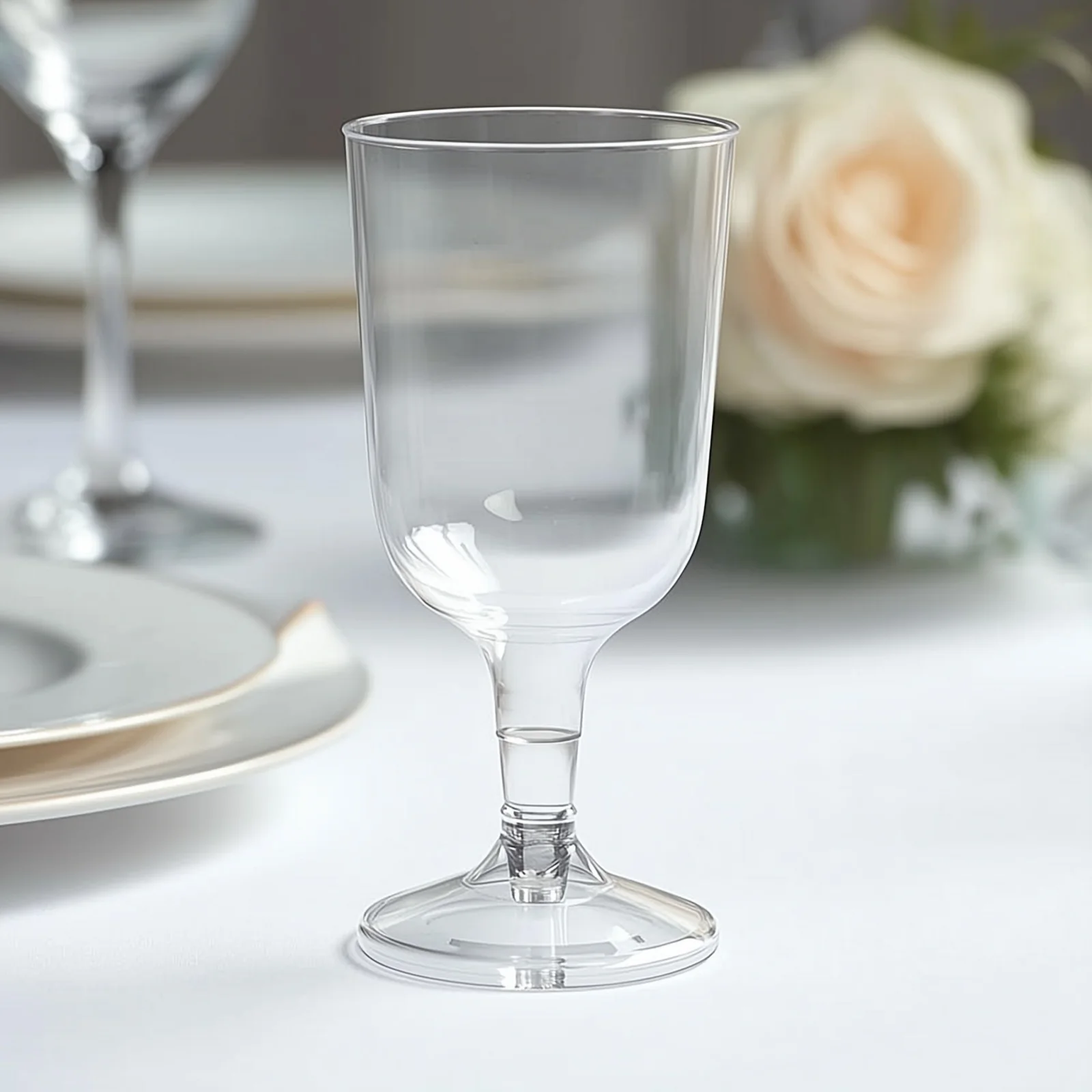 24 Pack Short Stem Plastic Wine Glasses 6oz Clear Disposable Party Cups with Detachable Base - Image 6