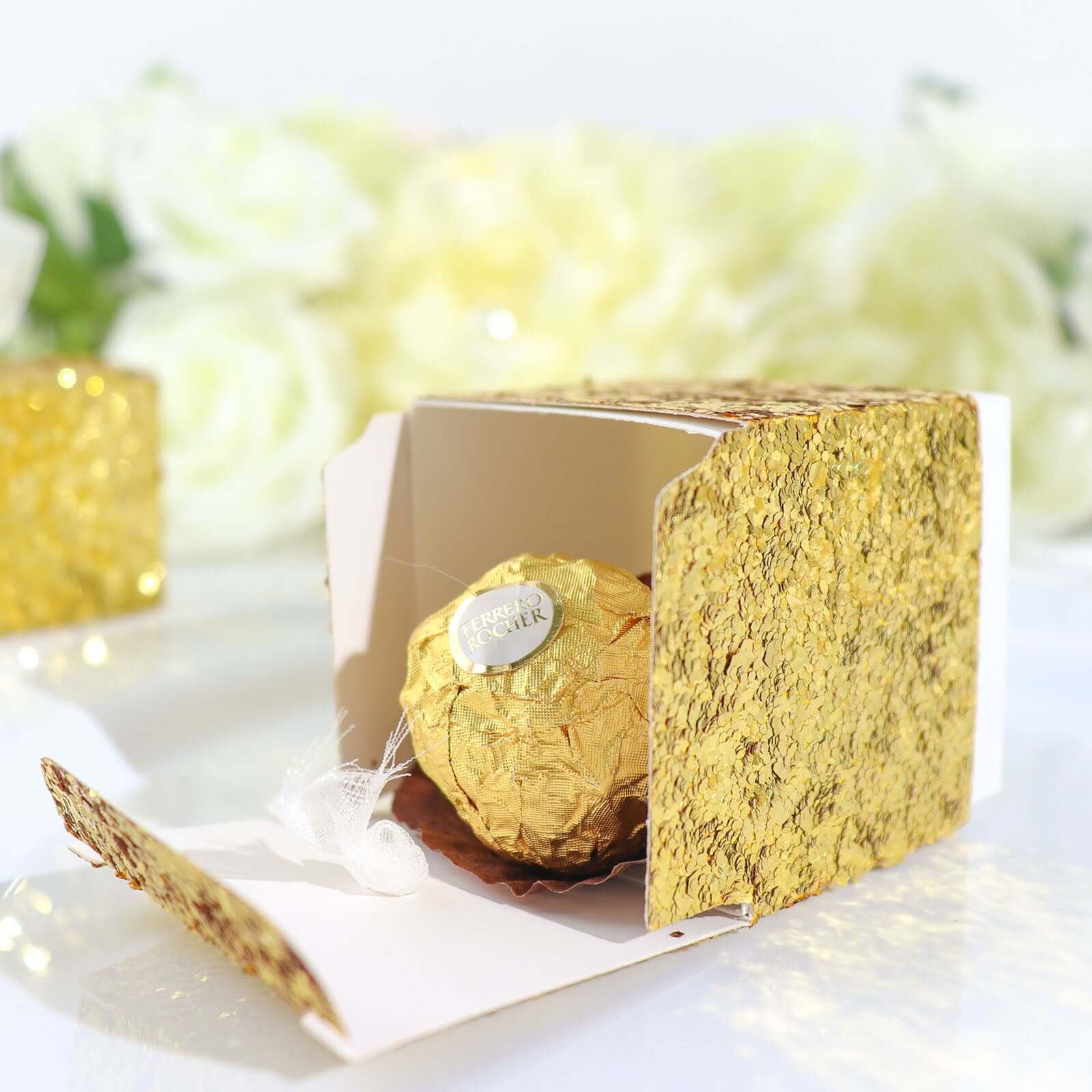 25 Pack Gold Sequin Glitter Mini Gift Boxes With White Ribbon Loop, Party Favor Boxes, Wedding Candy Cases 2" - Image 10