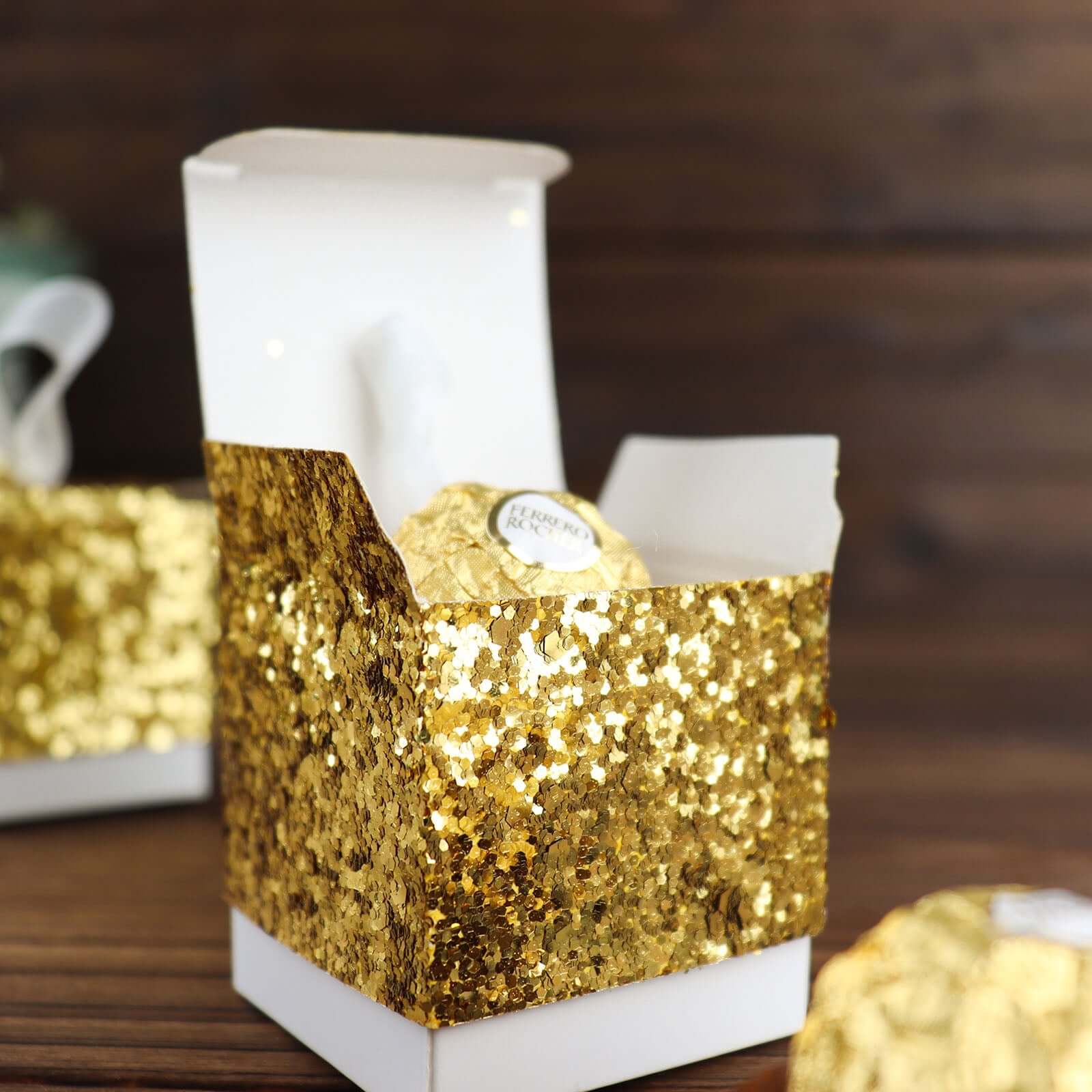 25 Pack Gold Sequin Glitter Mini Gift Boxes With White Ribbon Loop, Party Favor Boxes, Wedding Candy Cases 2" - Image 12