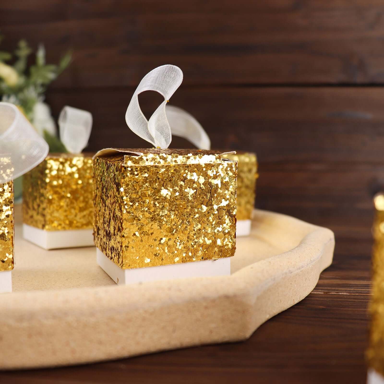 25 Pack Gold Sequin Glitter Mini Gift Boxes With White Ribbon Loop, Party Favor Boxes, Wedding Candy Cases 2" - Image 13