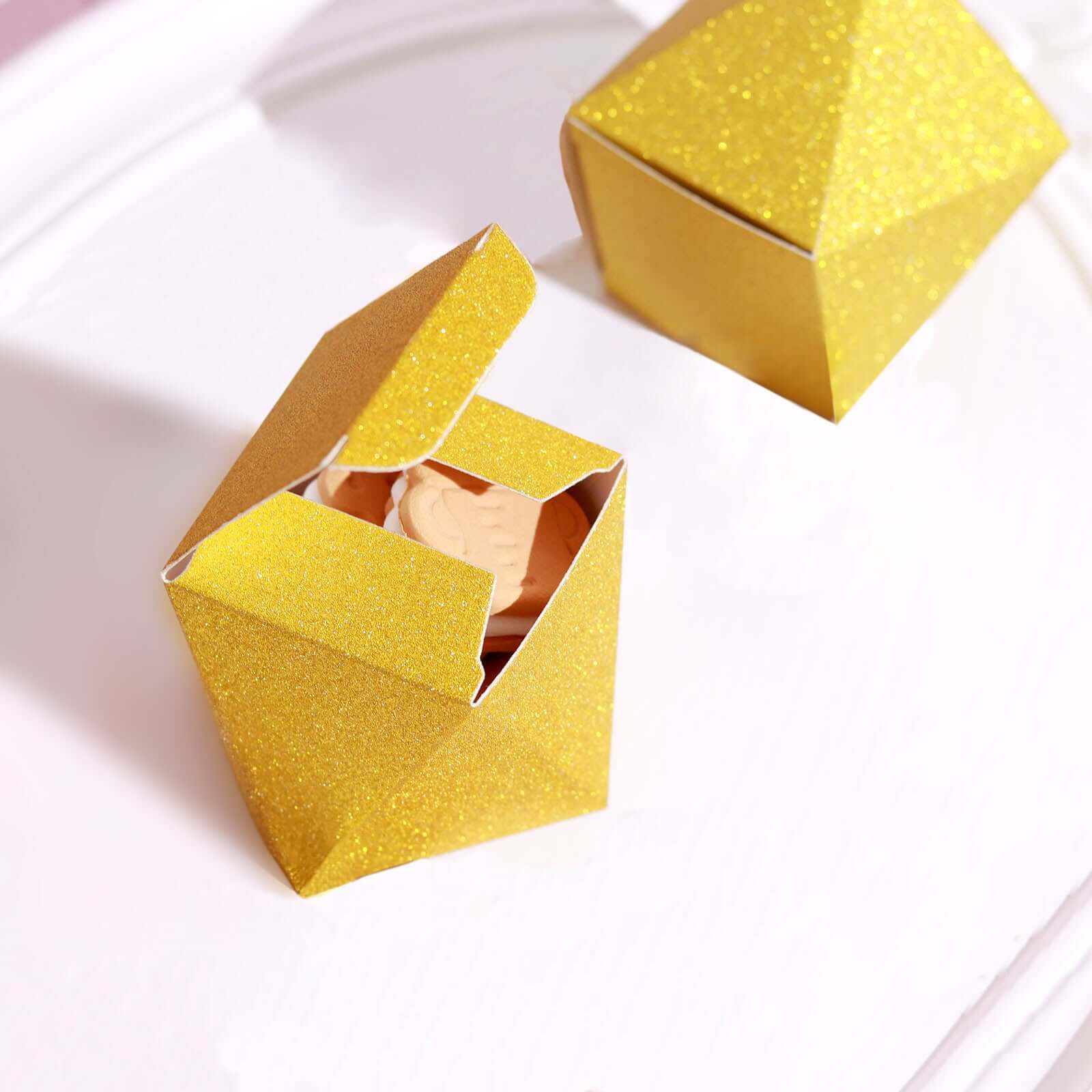 25 Pack Geometric Gold Glitter Wedding Favor Candy Gift Boxes 2"x3" - Image 2