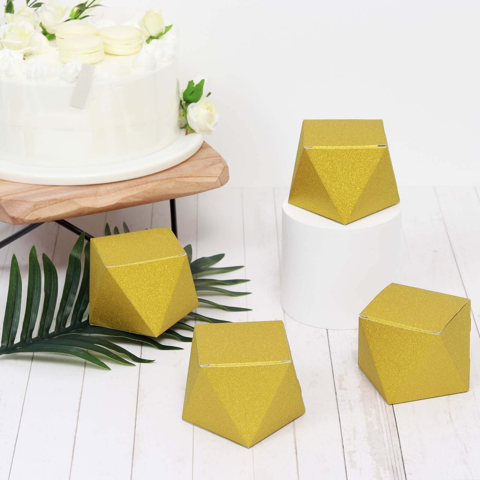 25 Pack DIY Gold Glittered Geometric Wedding Favor Gift Box 3"x4" - Image 14