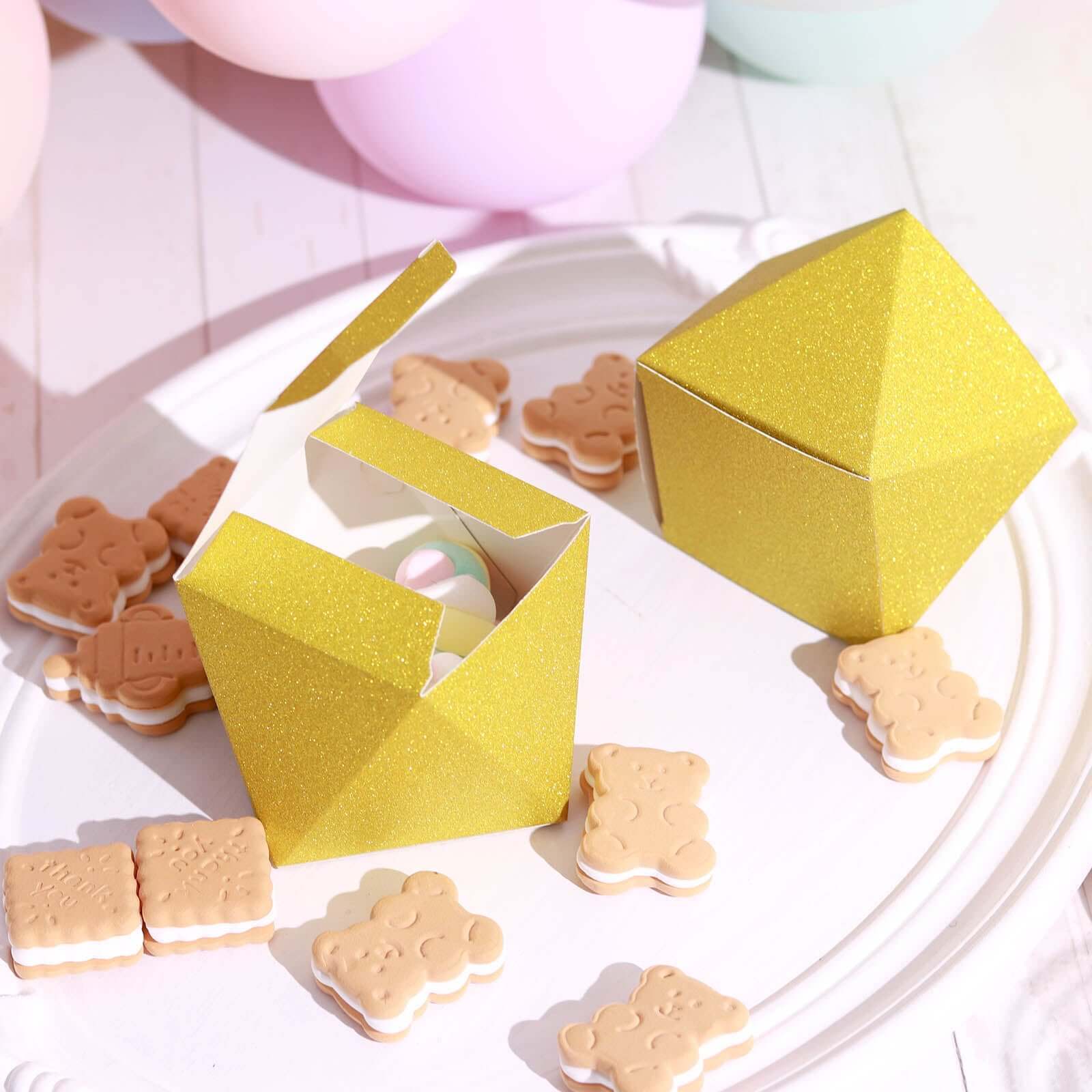 25 Pack DIY Gold Glittered Geometric Wedding Favor Gift Box 3"x4" - Image 2