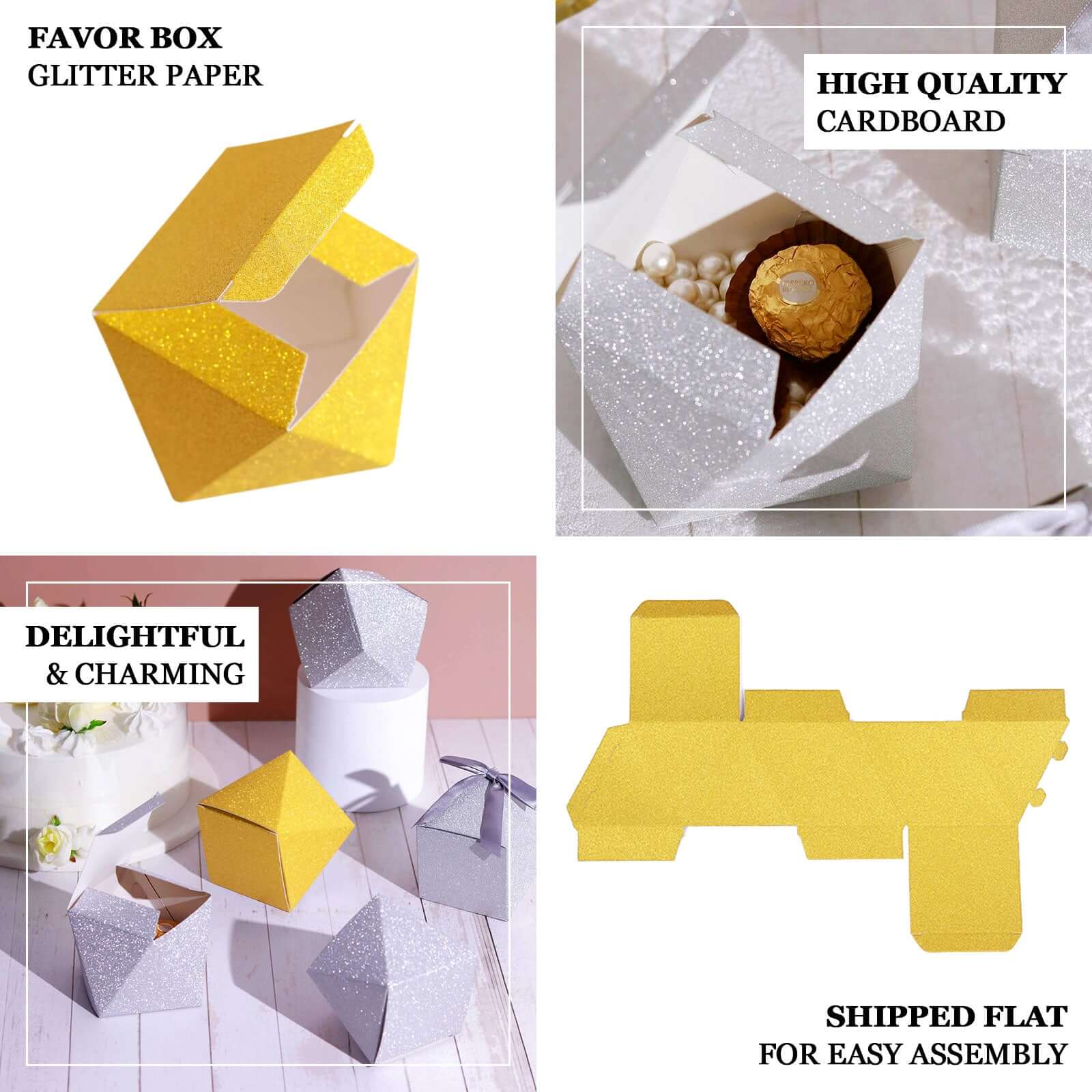 25 Pack DIY Gold Glittered Geometric Wedding Favor Gift Box 3"x4" - Image 4
