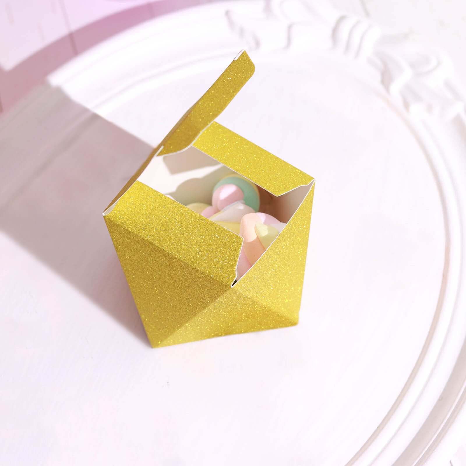 25 Pack DIY Gold Glittered Geometric Wedding Favor Gift Box 3"x4" - Image 5