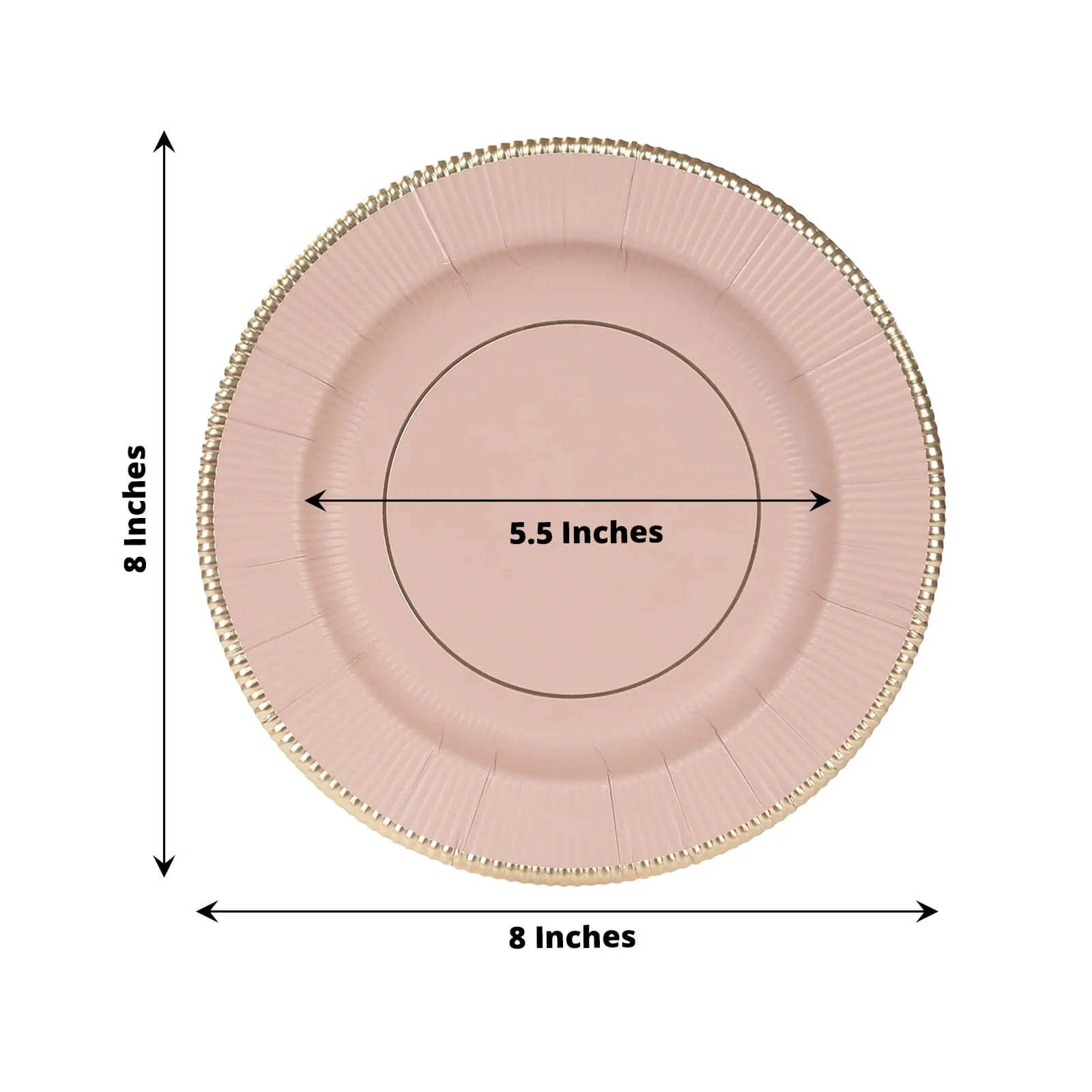 25-Pack Paper Round Dessert Plates 8" Dusty Rose Sunray Design with Gold Rim - 350GSM Heavy Duty Disposable Appetizer Salad Plates - Image 2