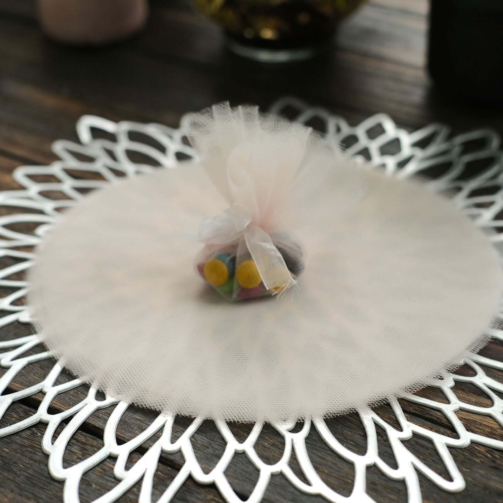 25 Pack Beige Sheer Nylon Tulle Circles Favor Wrap Craft Fabric, DIY Candy Favor Wraps 9" - Image 6