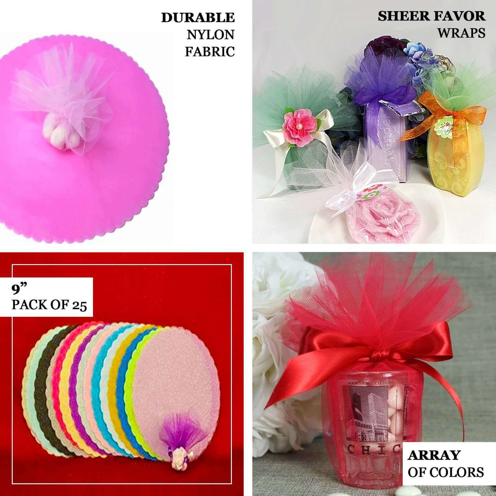 25 Pack Natural Sheer Nylon Tulle Circles Favor Wrap Craft Fabric, DIY Candy Favor Wraps 9" - Image 4