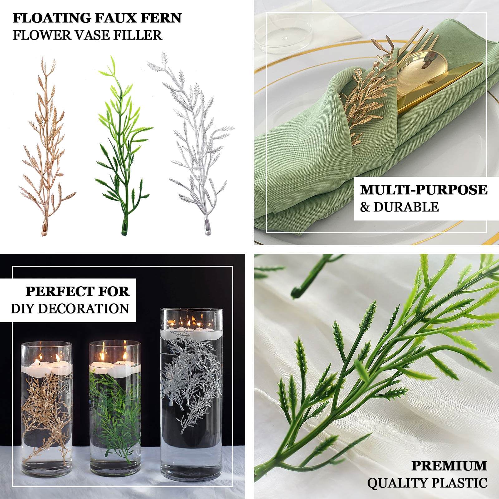 25-Pack Artificial Fern Leaf Branch Stems 6" Metallic Gold - Lightweight Durable Faux Stems for Holiday Wreaths Garlands & Table Accents - Image 4