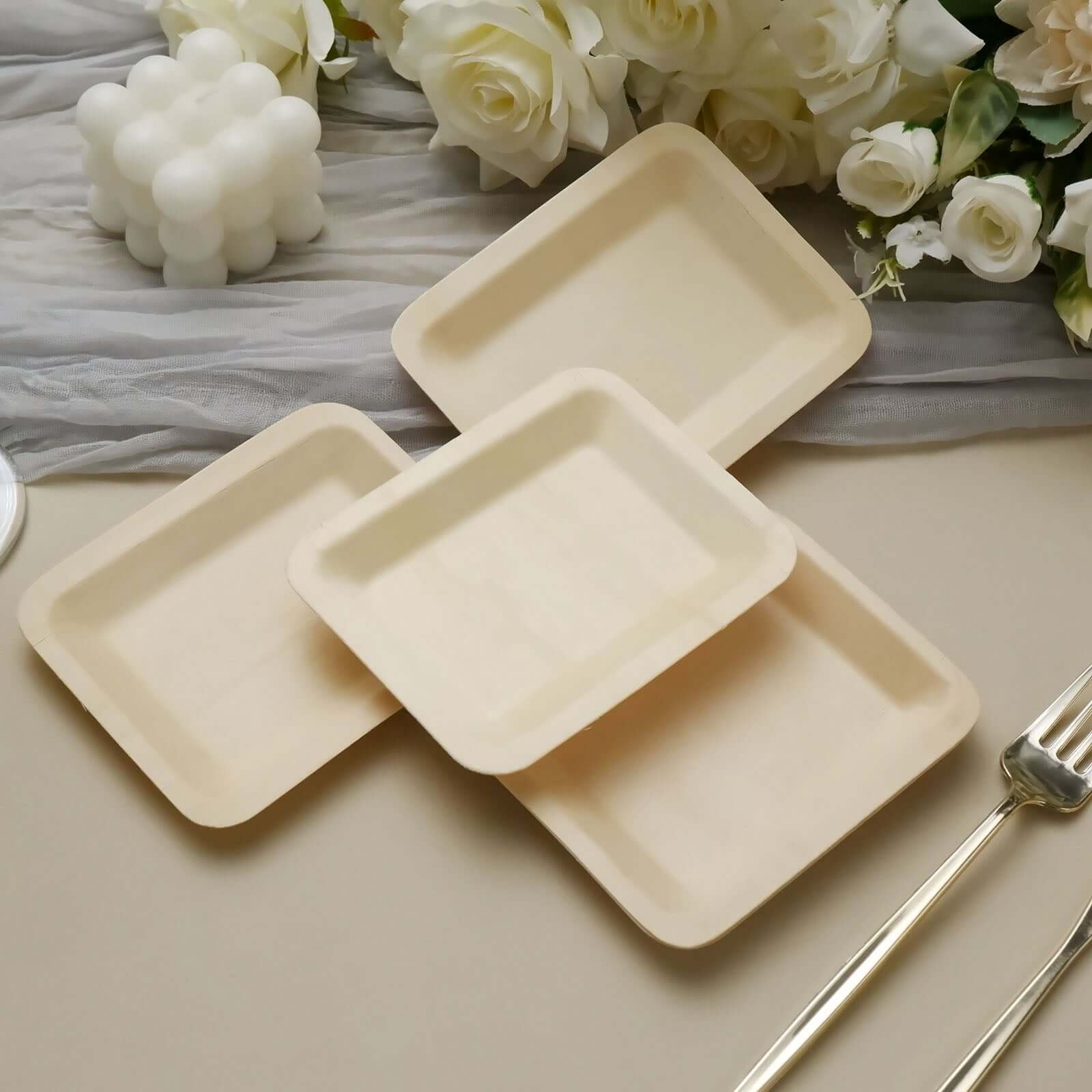 25-Pack Birchwood Rectangle Dessert, Appetizer Plates 4"x5" Natural - Eco Friendly Wooden Disposable Plates for Rustic Themes & Outdoor Dining - Image 12