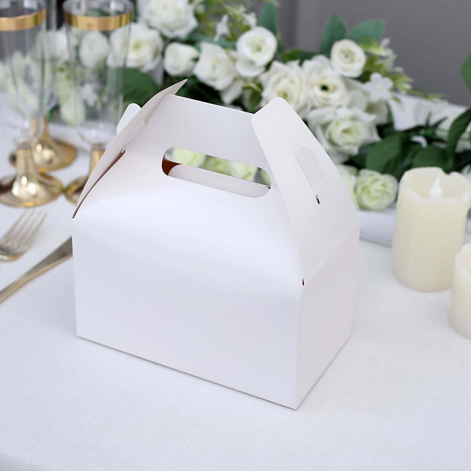 25 Pack Classic White Party Favor Gift Tote Gable Box Bags, Candy Treat Boxes 6"x3.5"x7" - Image 6