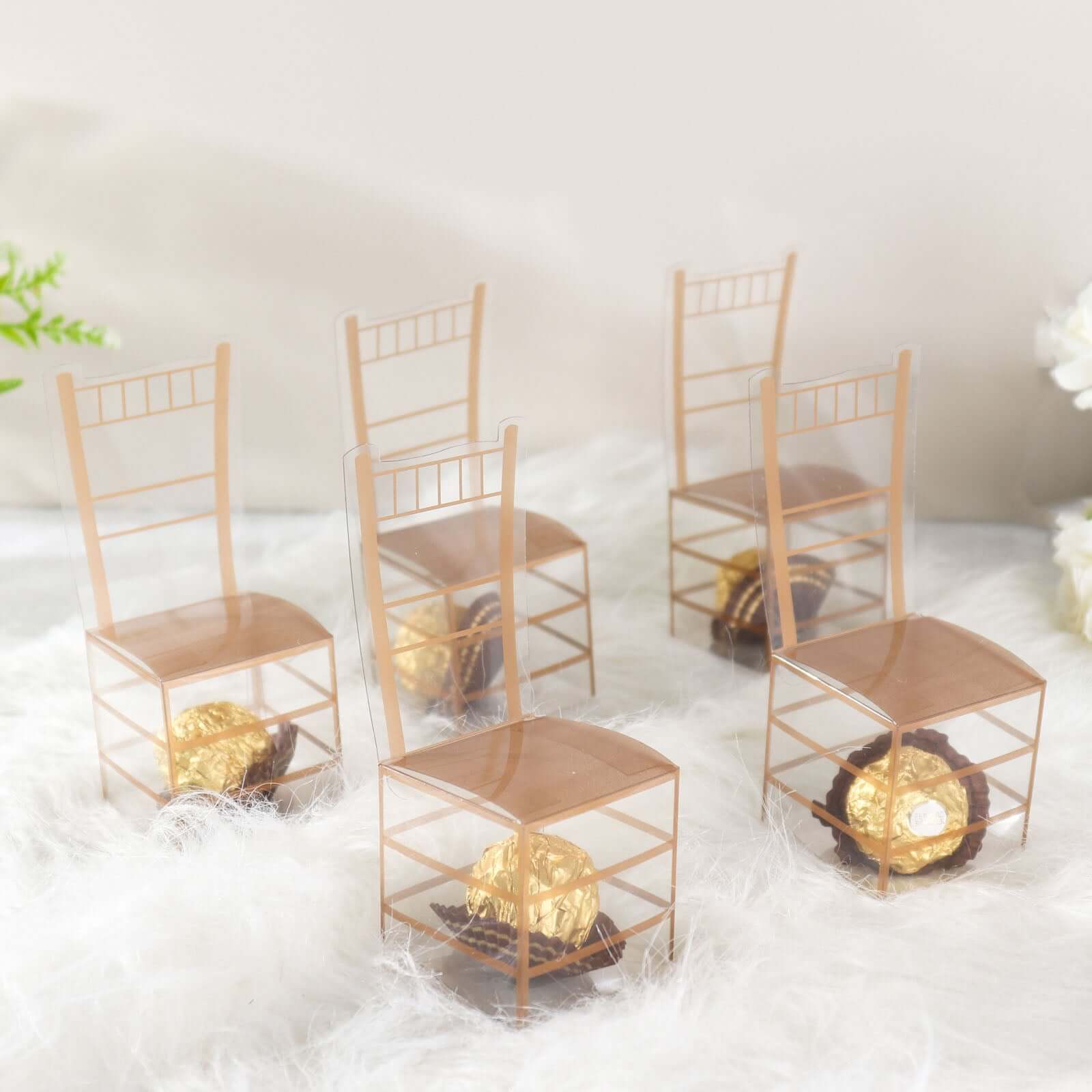 25 Pack Clear and Gold PVC Chiavari Chair-Shaped Party Favor Candy Gift Boxes 2"x5" - Image 6