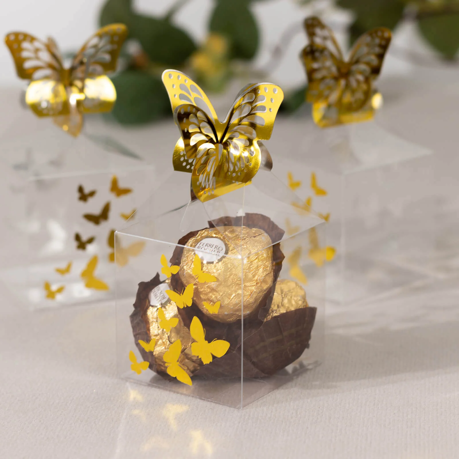 25 Pack Clear Plastic Square Candy Gift Boxes with Gold Butterfly Top, Transparent Party Favor Treat Boxes - 2"x2"x4" - Image 5