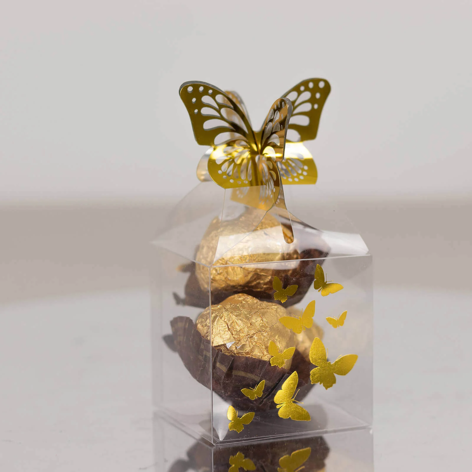 25 Pack Clear Plastic Square Candy Gift Boxes with Gold Butterfly Top, Transparent Party Favor Treat Boxes - 2"x2"x4" - Image 7