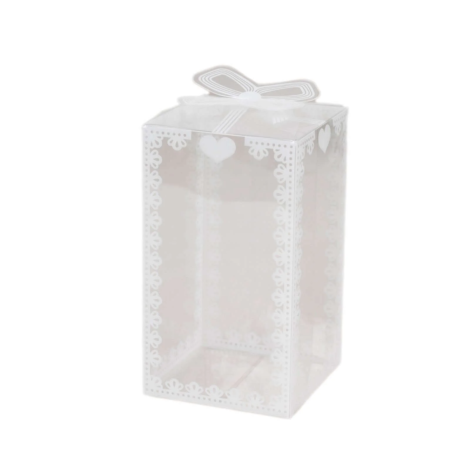 25 Pack Clear Rectangle Party Favor Boxes With Bowknot and White Lace Pattern, 4" Transparent Plastic Candy Gift Boxes - 2"x2"x4" - Image 14