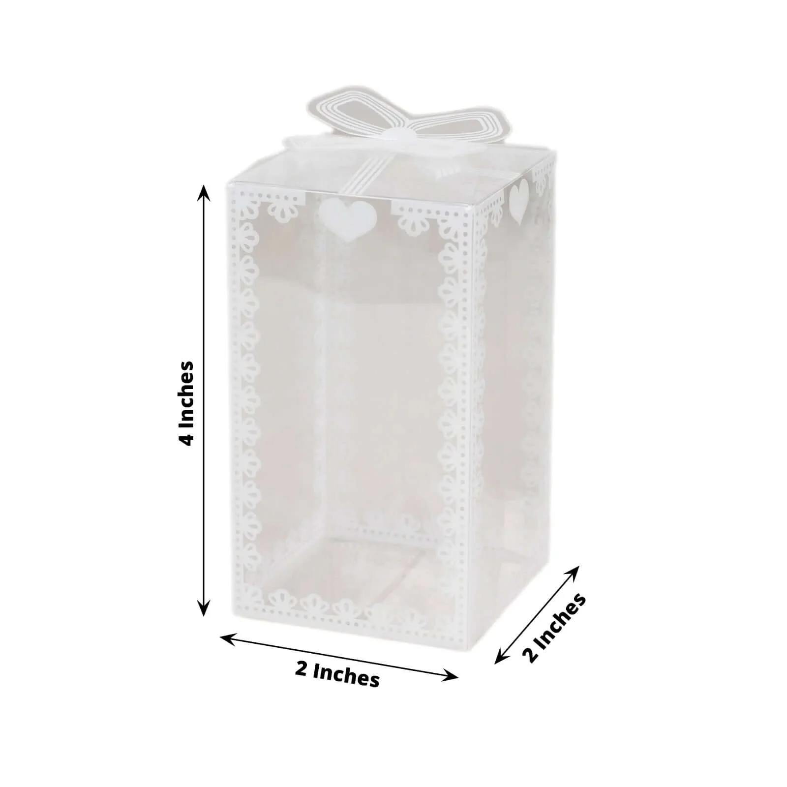 25 Pack Clear Rectangle Party Favor Boxes With Bowknot and White Lace Pattern, 4" Transparent Plastic Candy Gift Boxes - 2"x2"x4" - Image 3