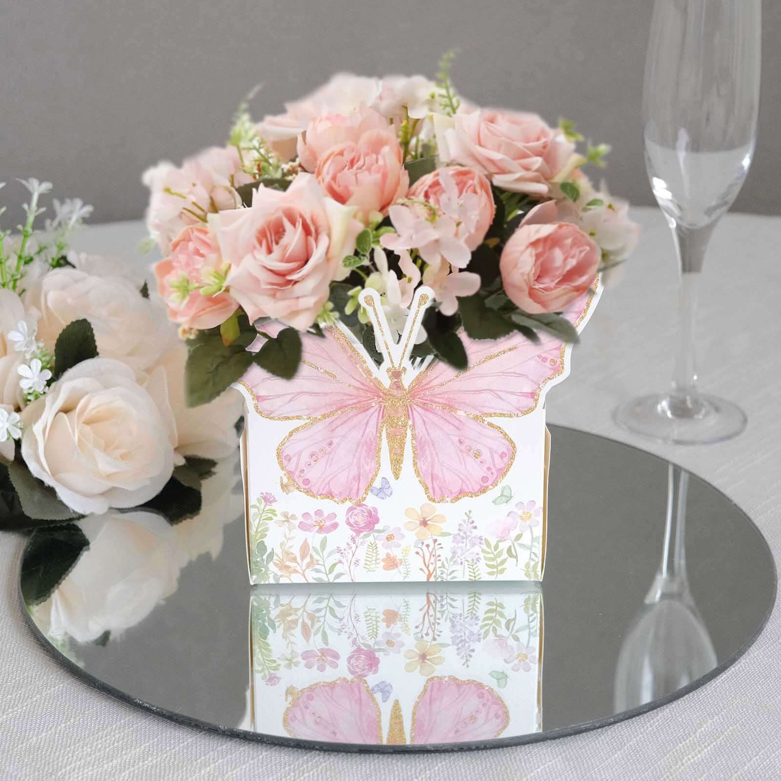 25-Pack Disposable Food Trays 6"x7" White/Pink Glitter Butterfly - Image 2