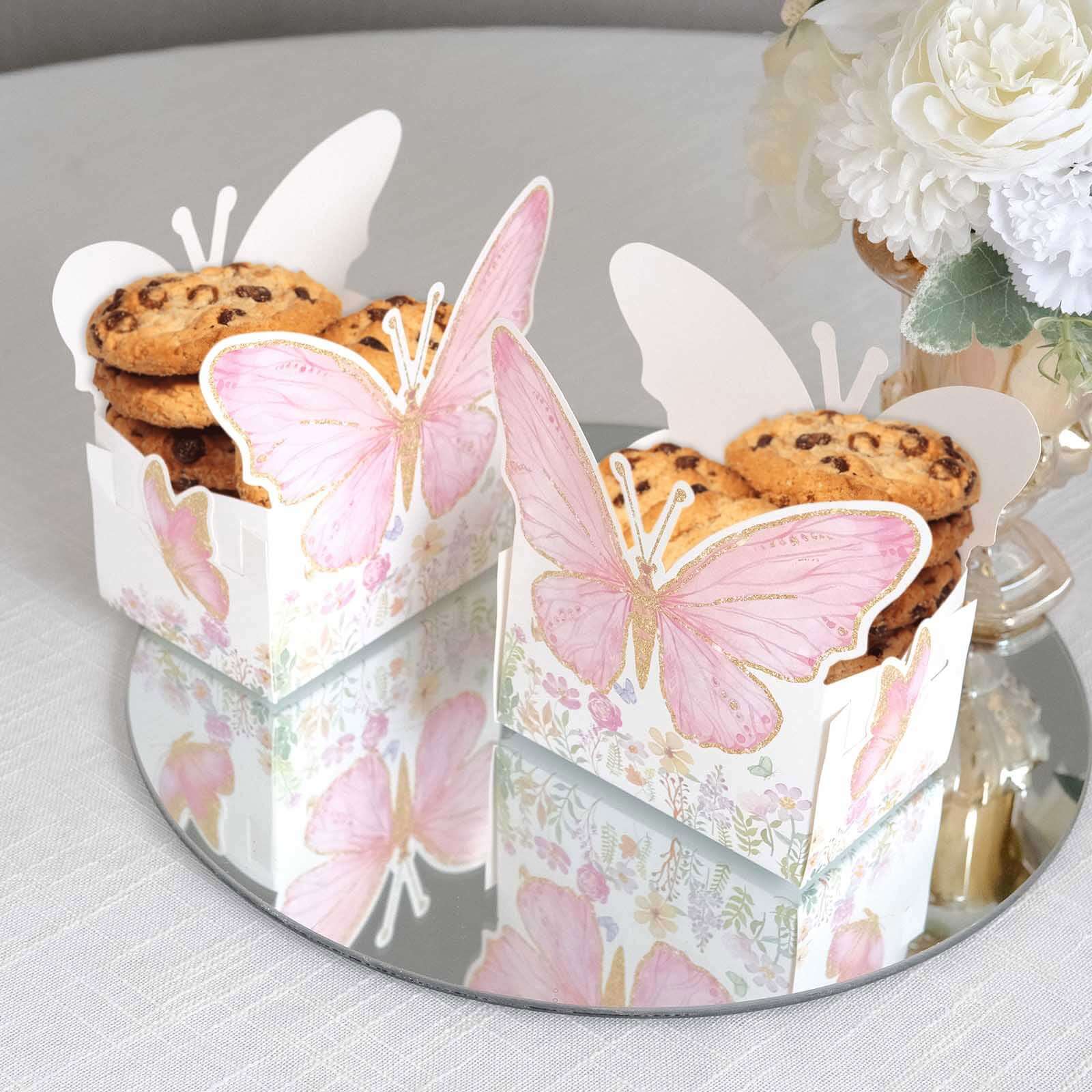 25-Pack Disposable Food Trays 6"x7" White/Pink Glitter Butterfly - Image 5