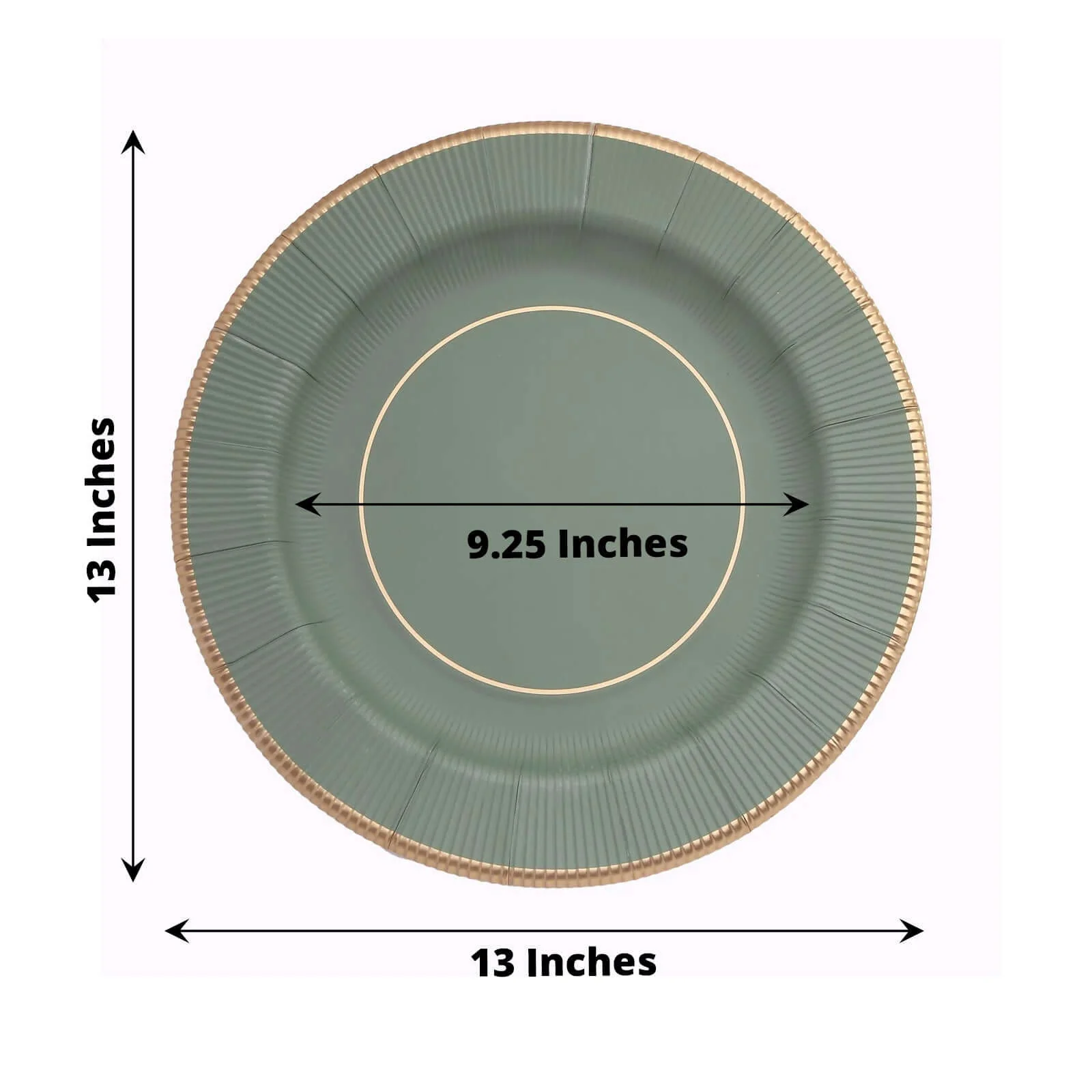 25-Pack Disposable Round Charger Plates 13" Sage Green Sunray Design with Gold Rim - 350GSM Heavy Duty Paper Placemats - Image 3
