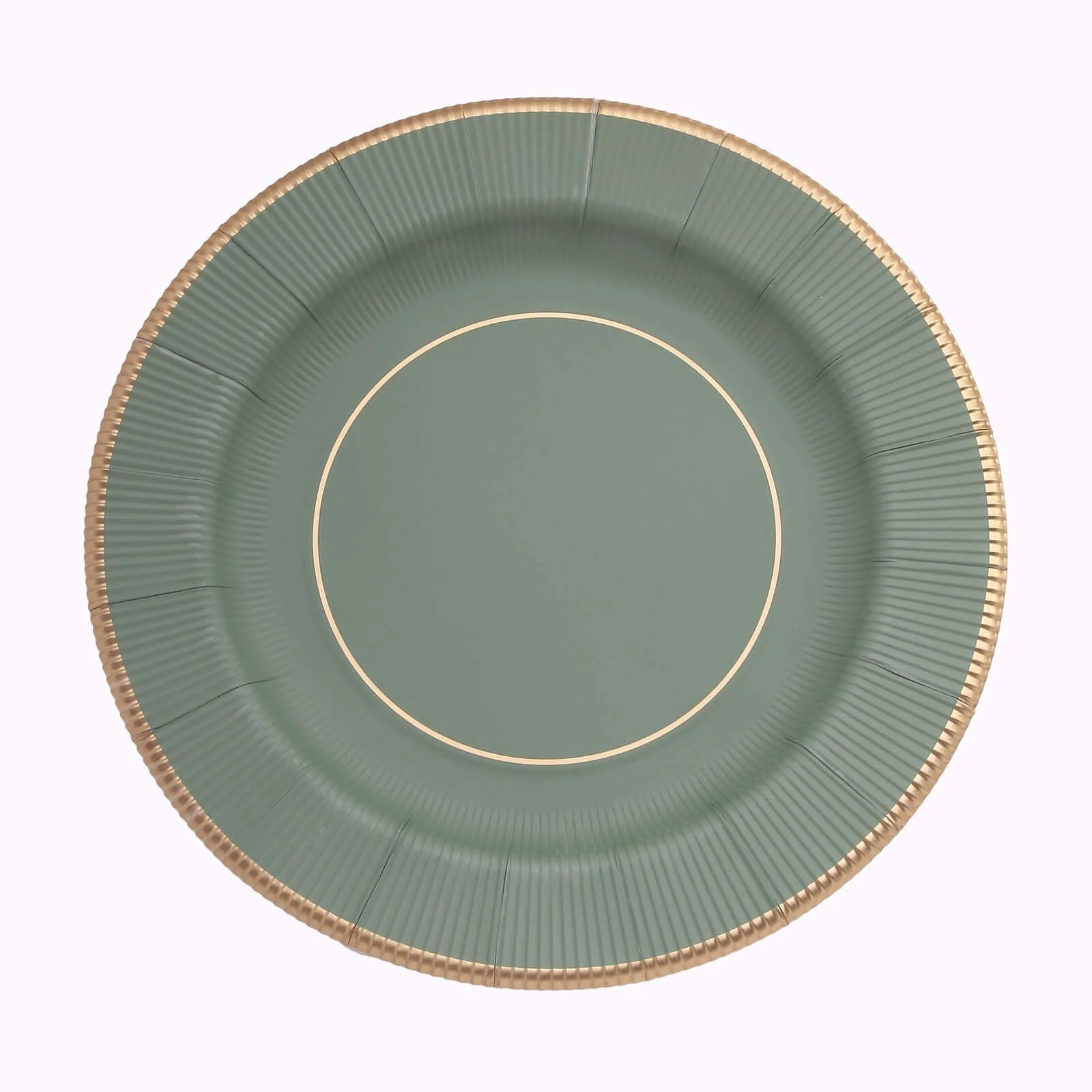 25-Pack Disposable Round Charger Plates 13" Sage Green Sunray Design with Gold Rim - 350GSM Heavy Duty Paper Placemats - Image 7