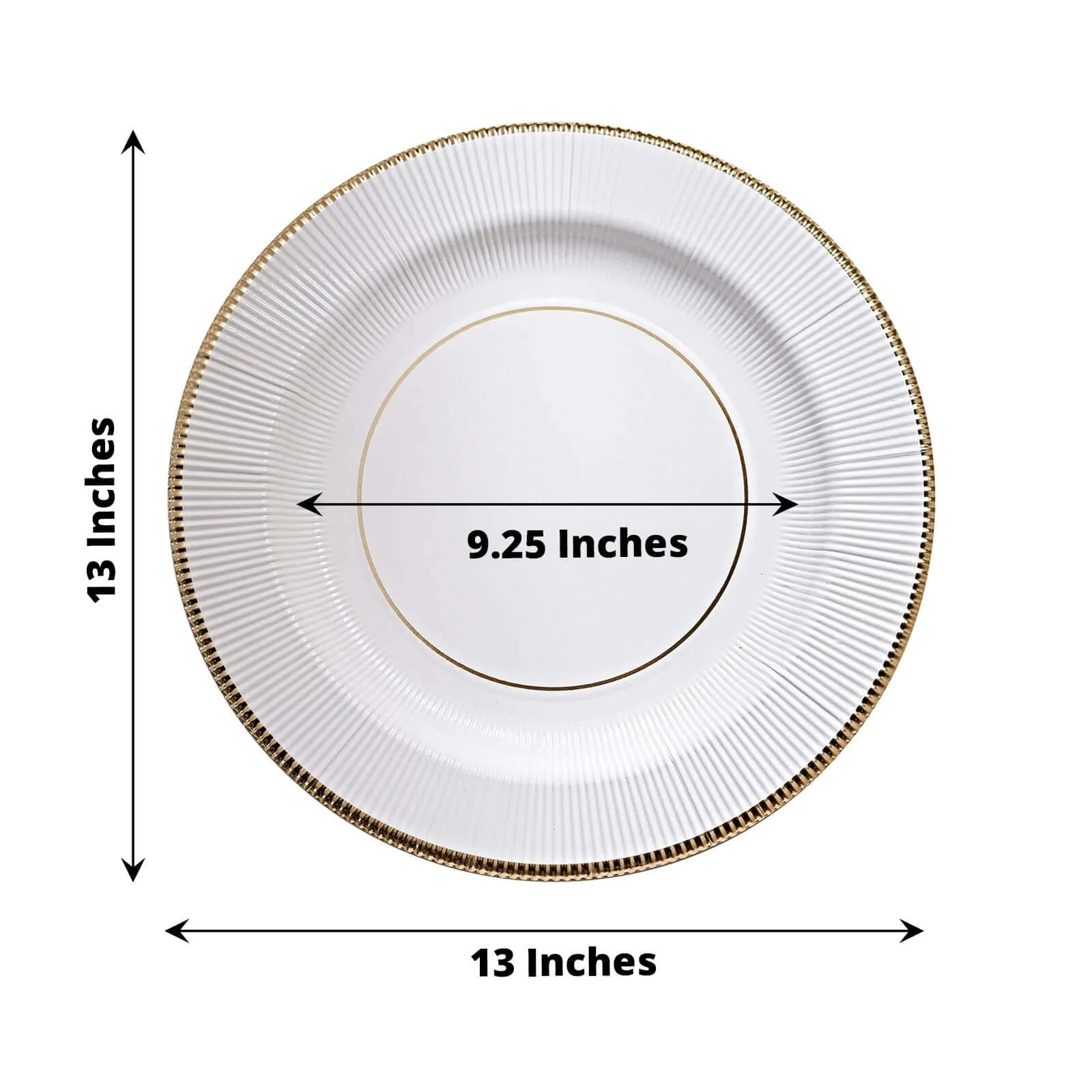 25-Pack Disposable Round Charger Plates 13" White Sunray Design with Gold Rim - 350GSM Heavy Duty Cardboard Placemats for Dinner Parties & Banquets - Image 3