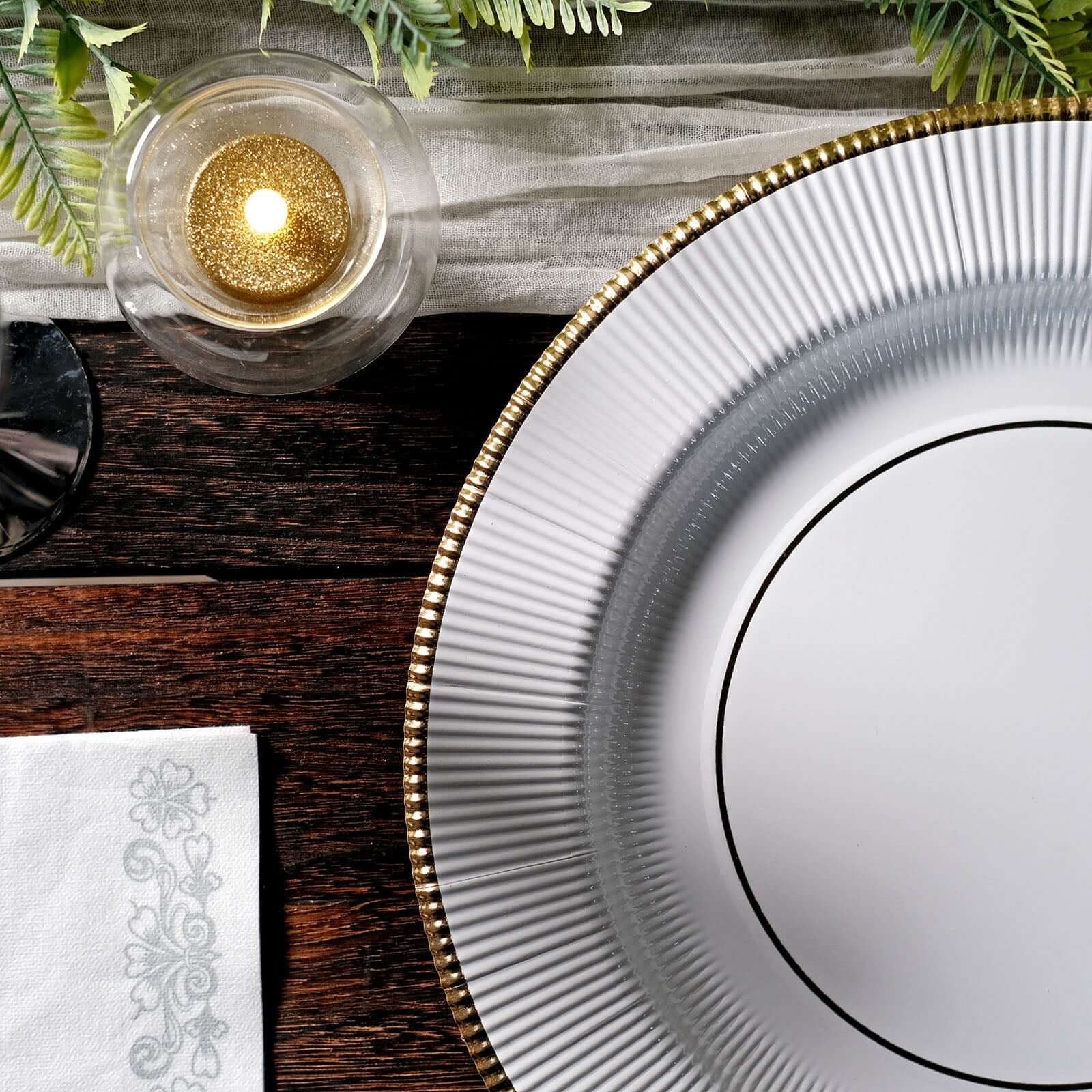 25-Pack Disposable Round Charger Plates 13" White Sunray Design with Gold Rim - 350GSM Heavy Duty Cardboard Placemats for Dinner Parties & Banquets - Image 7