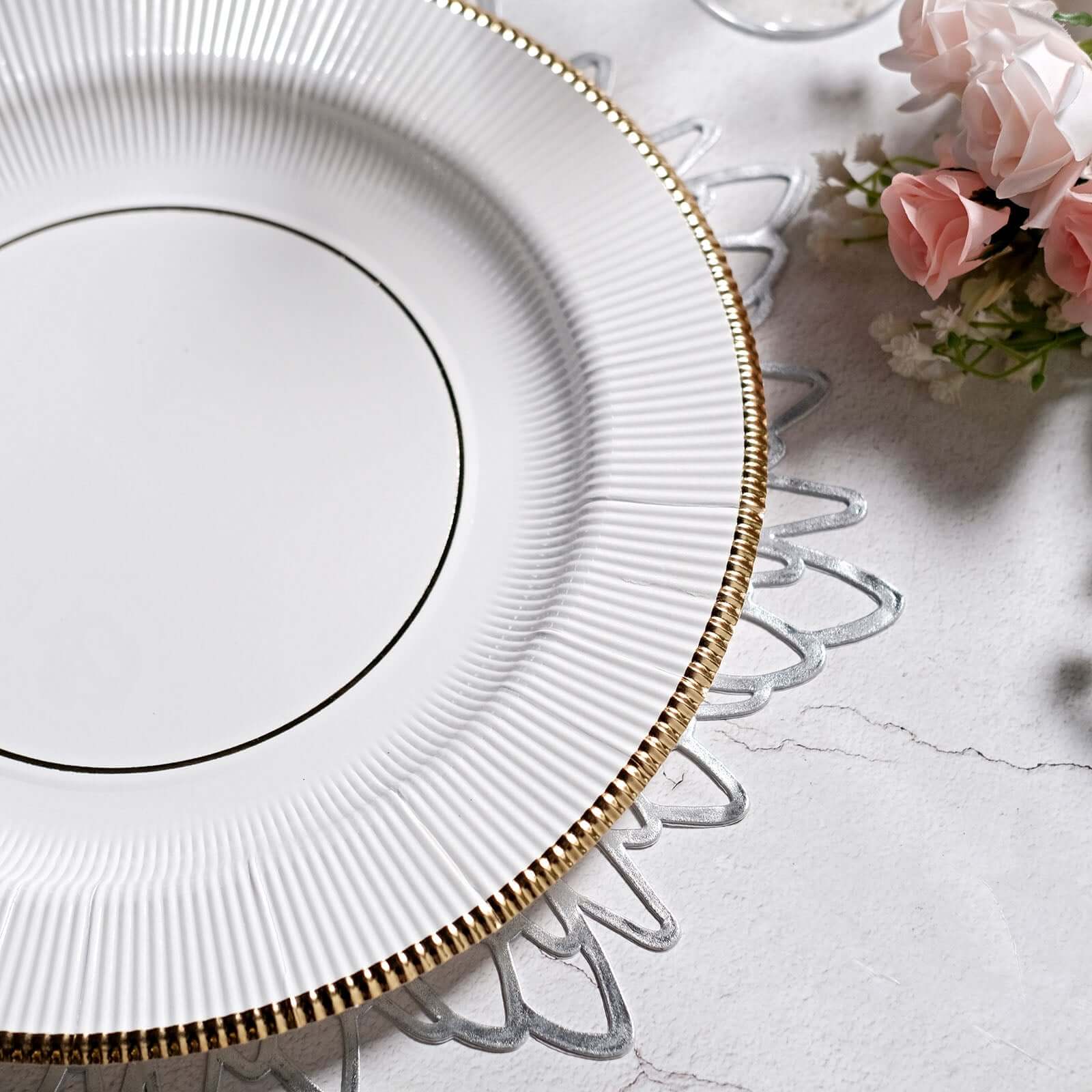 25-Pack Disposable Round Charger Plates 13" White Sunray Design with Gold Rim - 350GSM Heavy Duty Cardboard Placemats for Dinner Parties & Banquets - Image 8