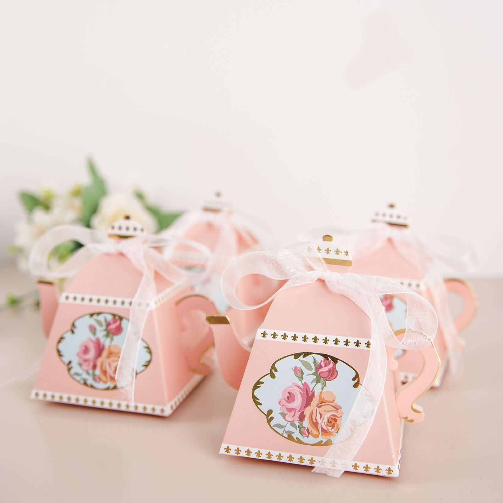 25 Pack Dusty Rose Mini Teapot Gift Boxes with Ribbon, Vintage Rose Favor Boxes - 4" - Image 10