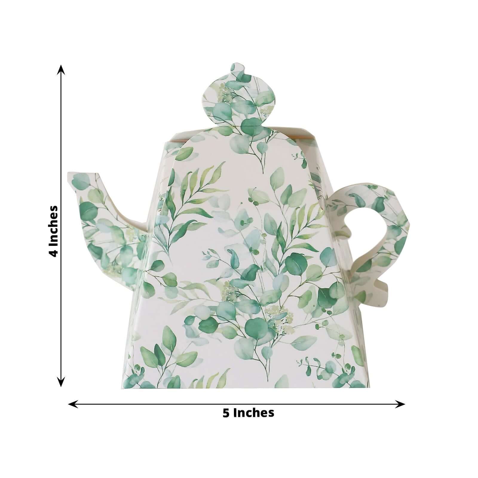 25 Pack Eucalyptus Greenery Mini Teapot Gift Boxes, Tea Time Party Favor Boxes - 5"x4" - Image 3