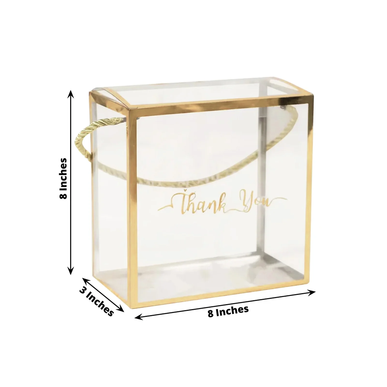 25 Pack Gold Trimmed Clear PVC Favor Boxes with Rope Handles and Thank You Print, Square Transparent Portable Candy Gift Boxes - 8"x8" - Image 3