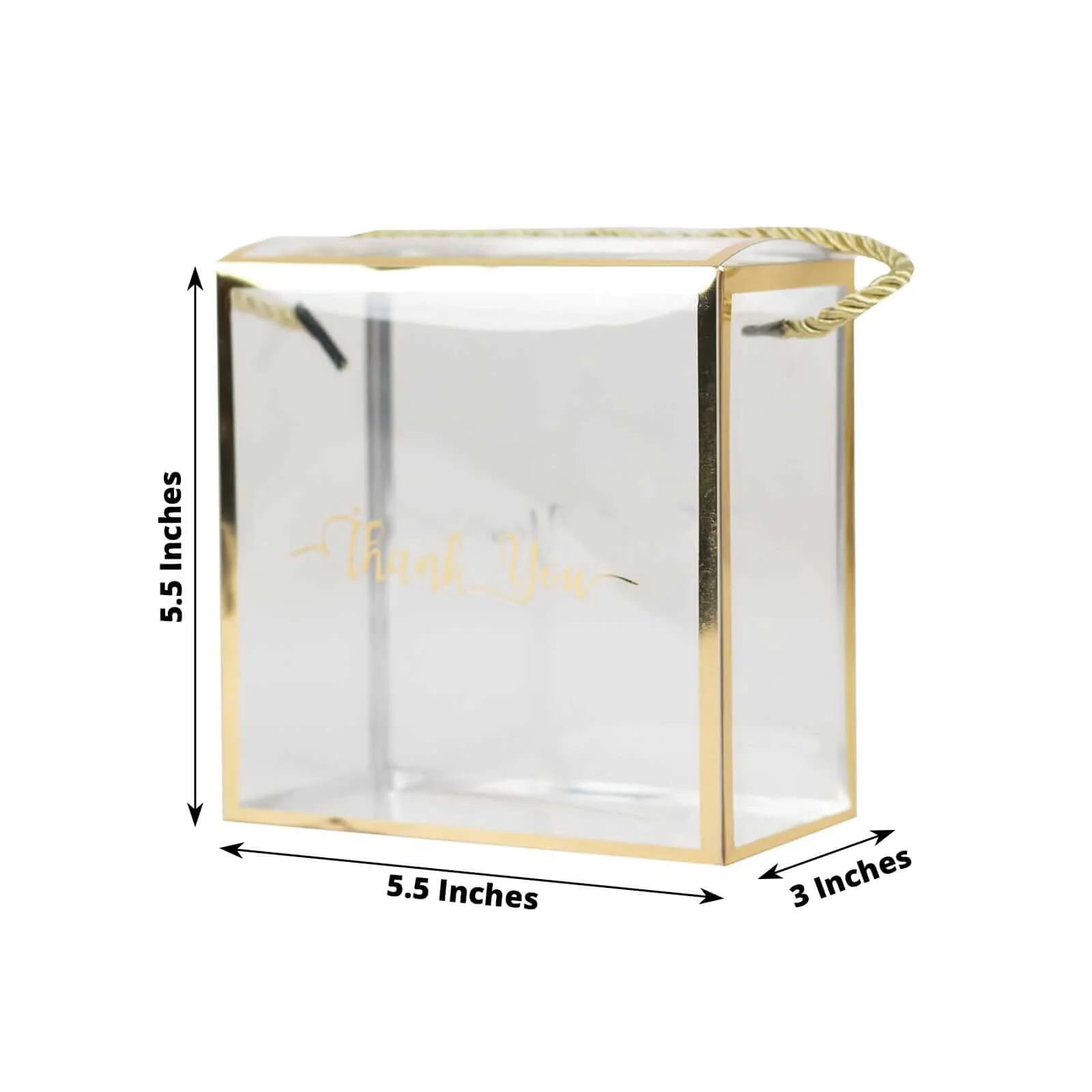 25 Pack Gold Trimmed Clear PVC Favor Boxes with Rope Handles and Thank You Print, Transparent Portable Candy Gift Boxes - 5.5"x5.5" - Image 3