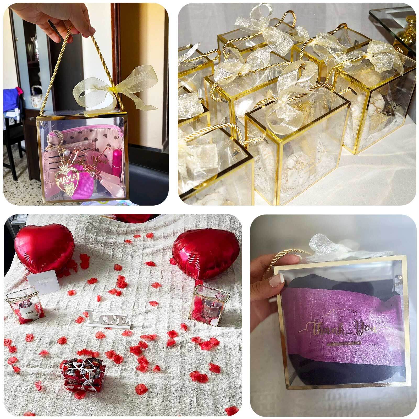 25 Pack Gold Trimmed Clear PVC Favor Boxes with Rope Handles and Thank You Print, Transparent Portable Candy Gift Boxes - 5.5"x5.5" - Image 5