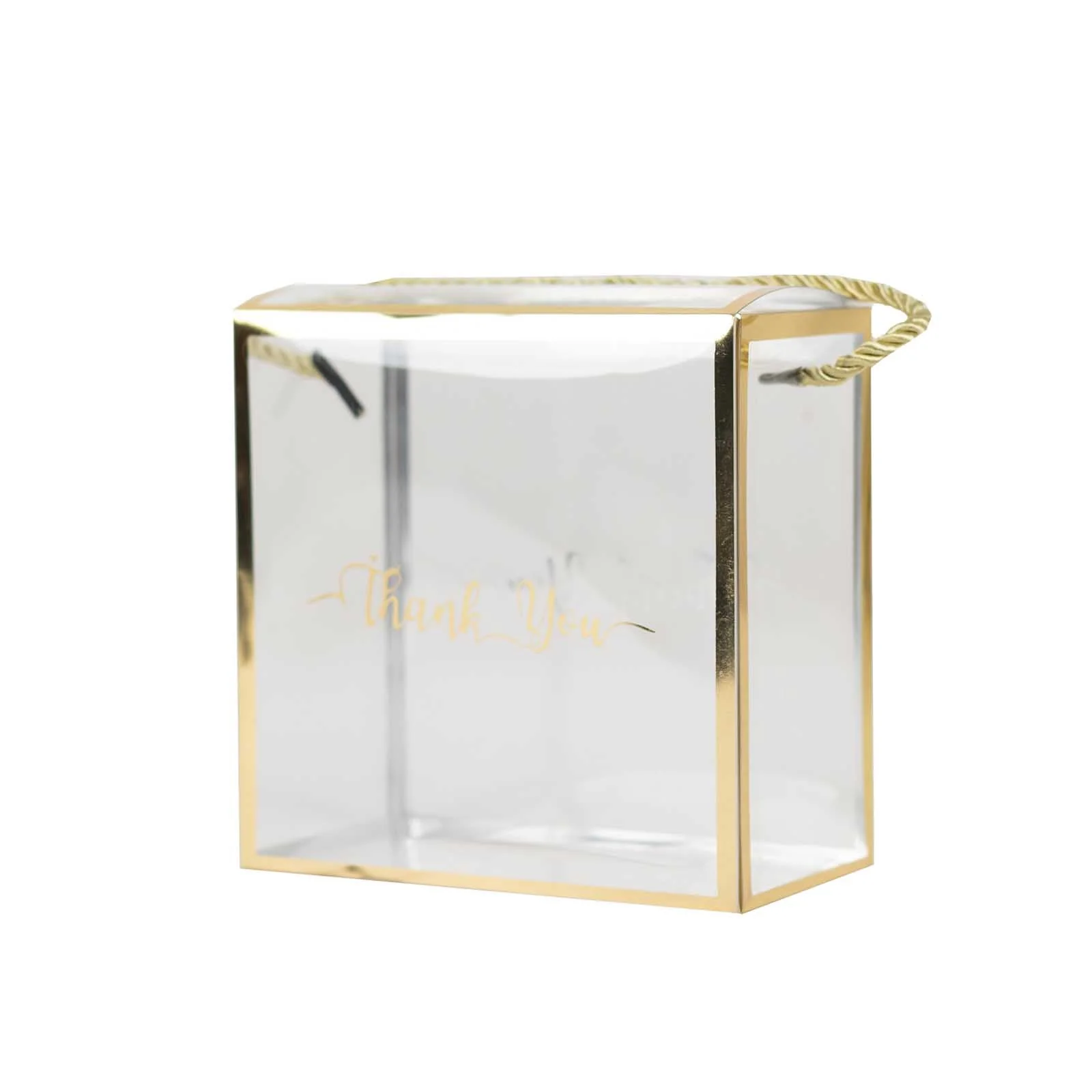 25 Pack Gold Trimmed Clear PVC Favor Boxes with Rope Handles and Thank You Print, Transparent Portable Candy Gift Boxes - 5.5"x5.5" - Image 6