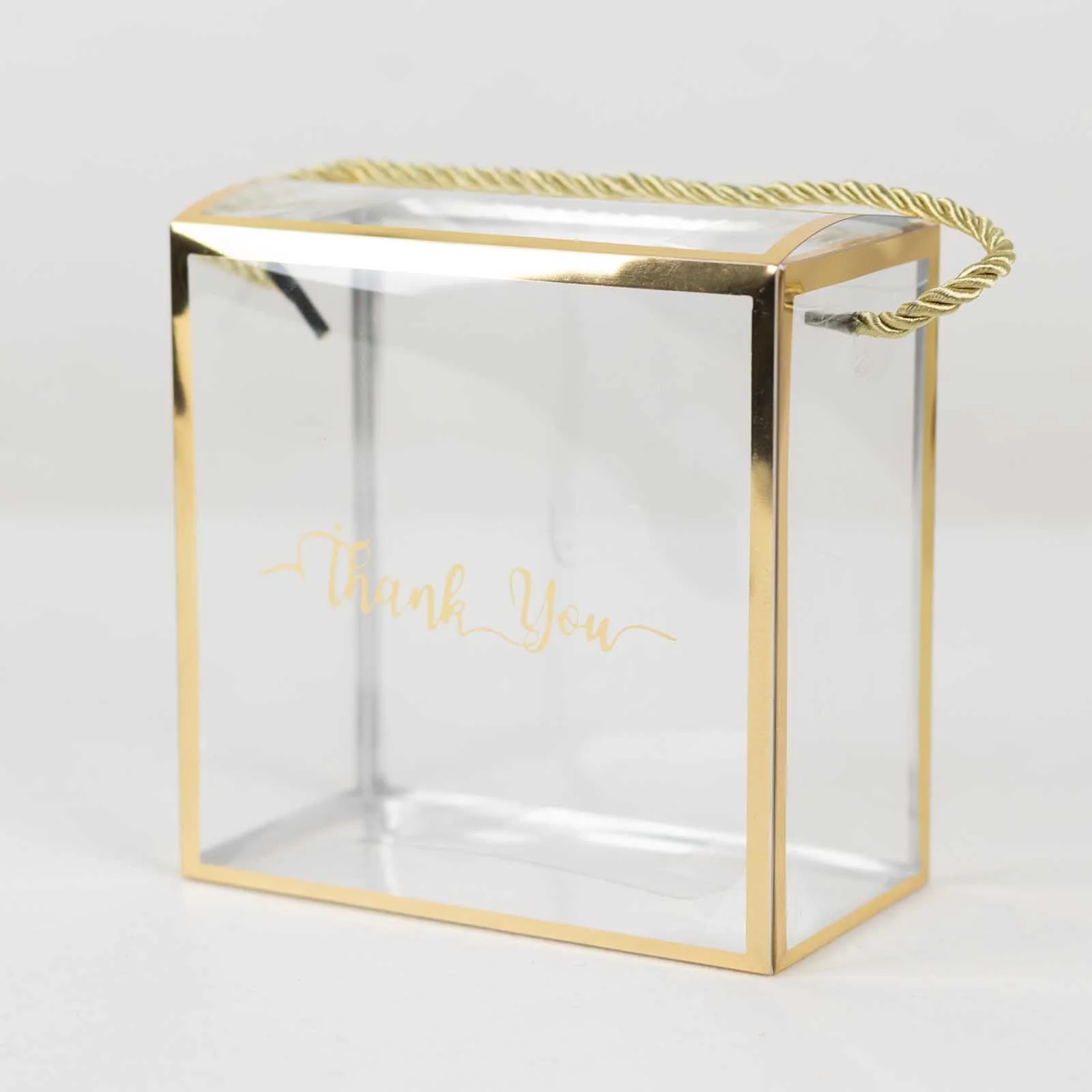25 Pack Gold Trimmed Clear PVC Favor Boxes with Rope Handles and Thank You Print, Transparent Portable Candy Gift Boxes - 5.5"x5.5" - Image 8