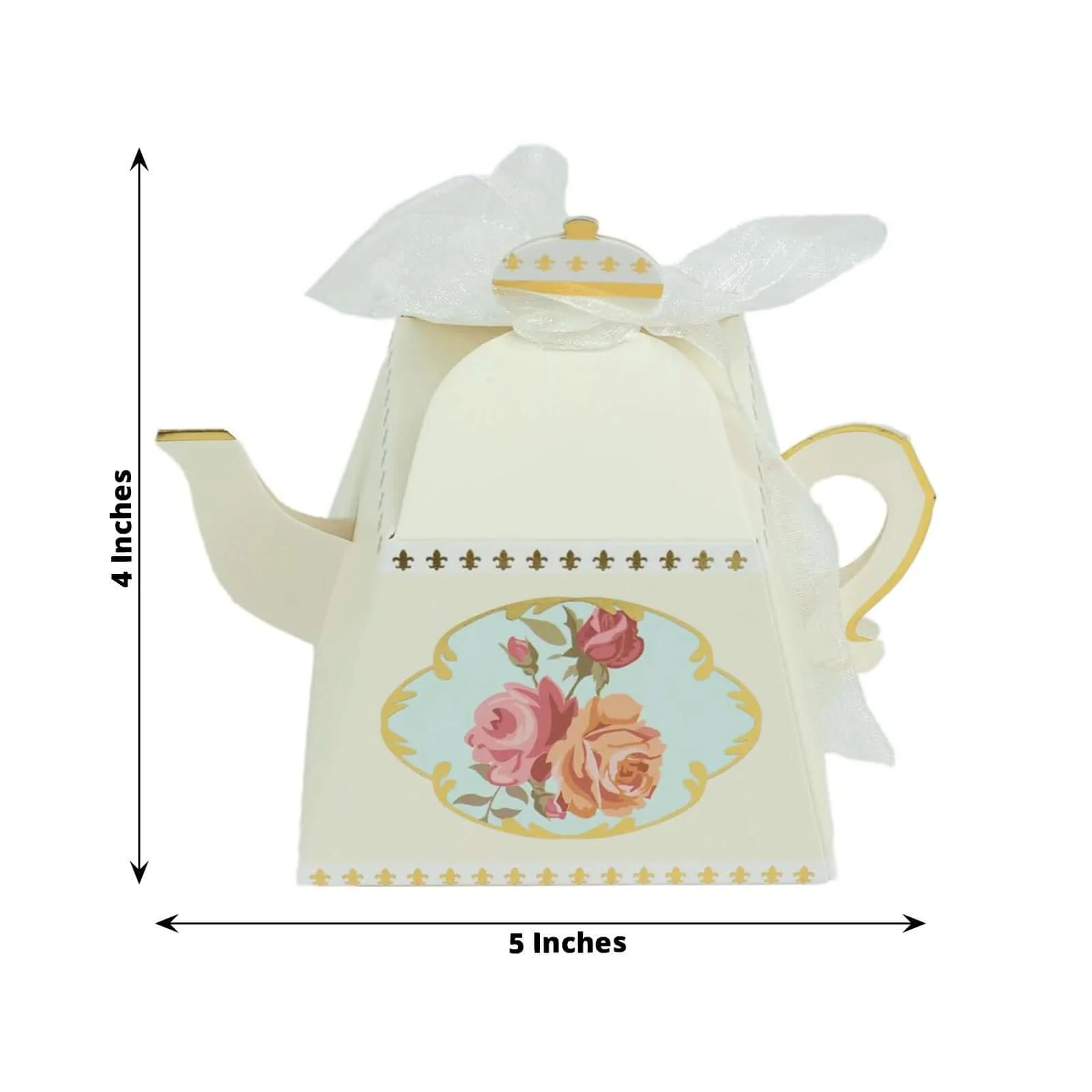 25 Pack Ivory Mini Teapot Gift Boxes with Ribbon, Vintage Rose Favor Boxes - 4" - Image 3