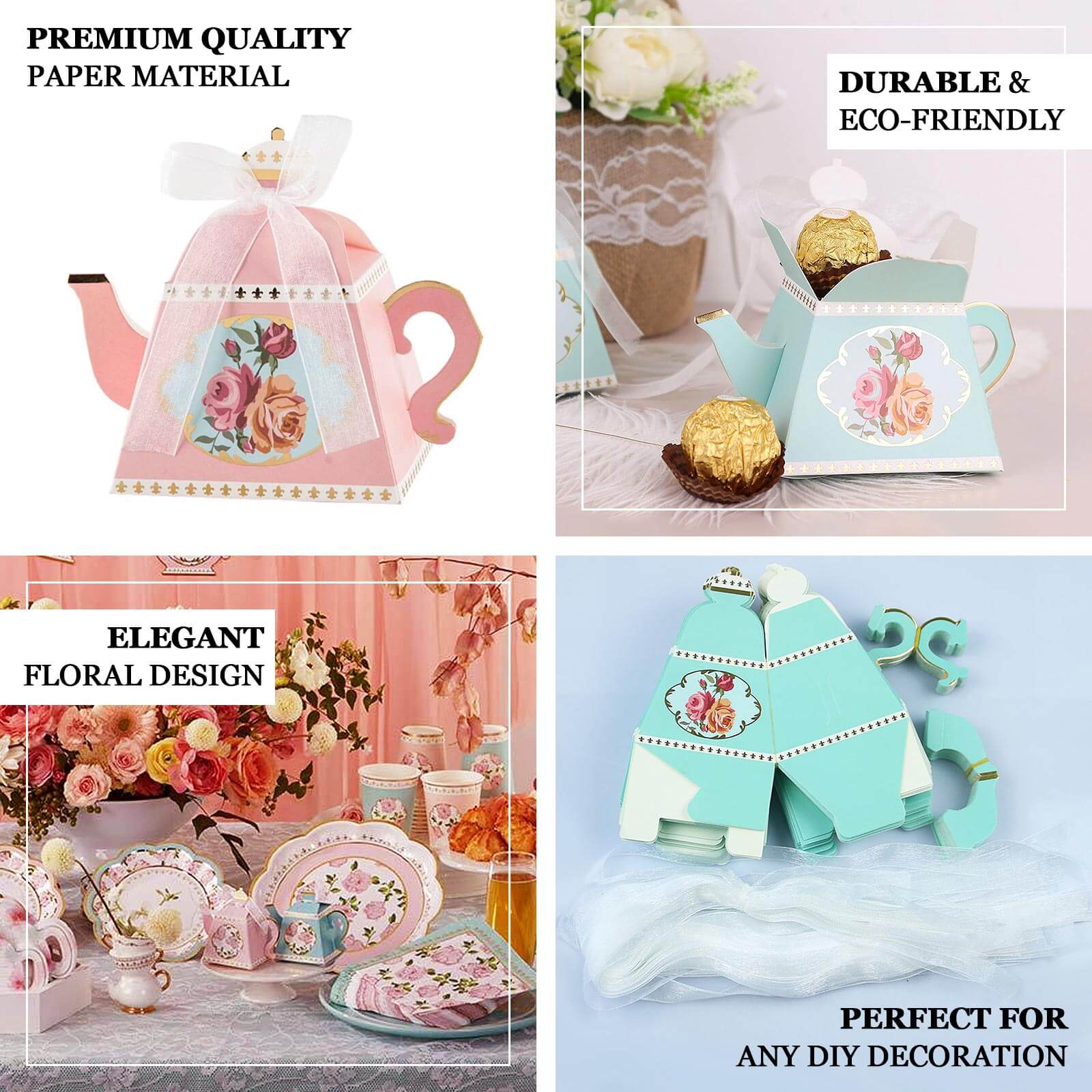 25 Pack Ivory Mini Teapot Gift Boxes with Ribbon, Vintage Rose Favor Boxes - 4" - Image 4