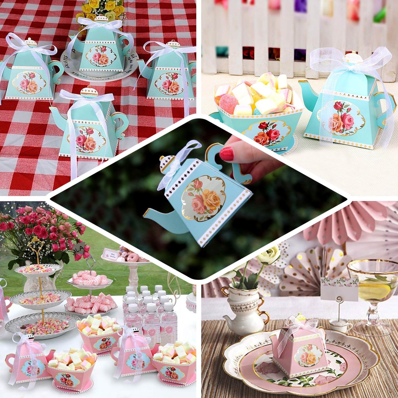 25 Pack Ivory Mini Teapot Gift Boxes with Ribbon, Vintage Rose Favor Boxes - 4" - Image 5