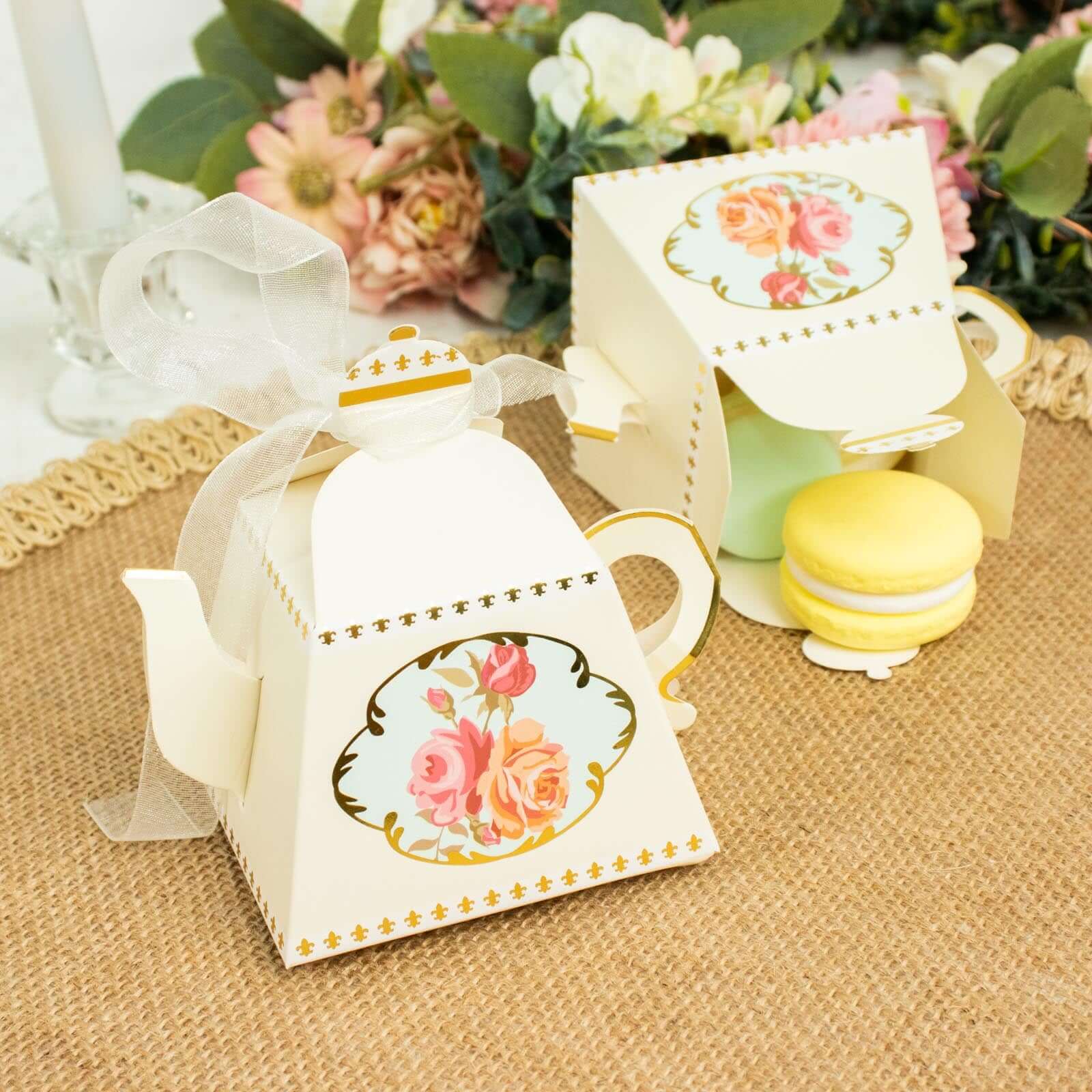 25 Pack Ivory Mini Teapot Gift Boxes with Ribbon, Vintage Rose Favor Boxes - 4" - Image 6