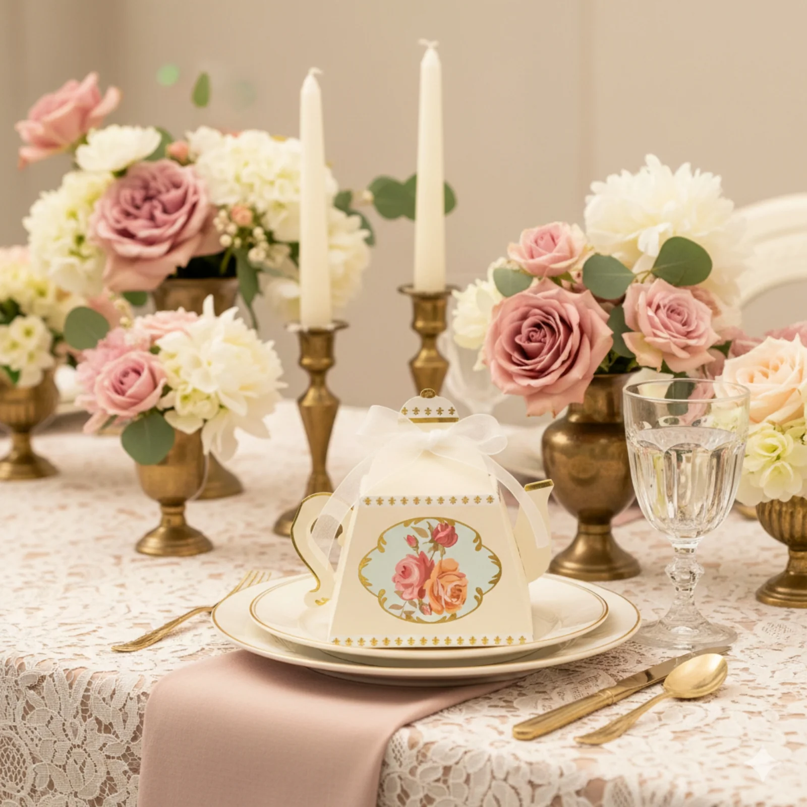 25 Pack Ivory Mini Teapot Gift Boxes with Ribbon, Vintage Rose Favor Boxes - 4" - Image 7
